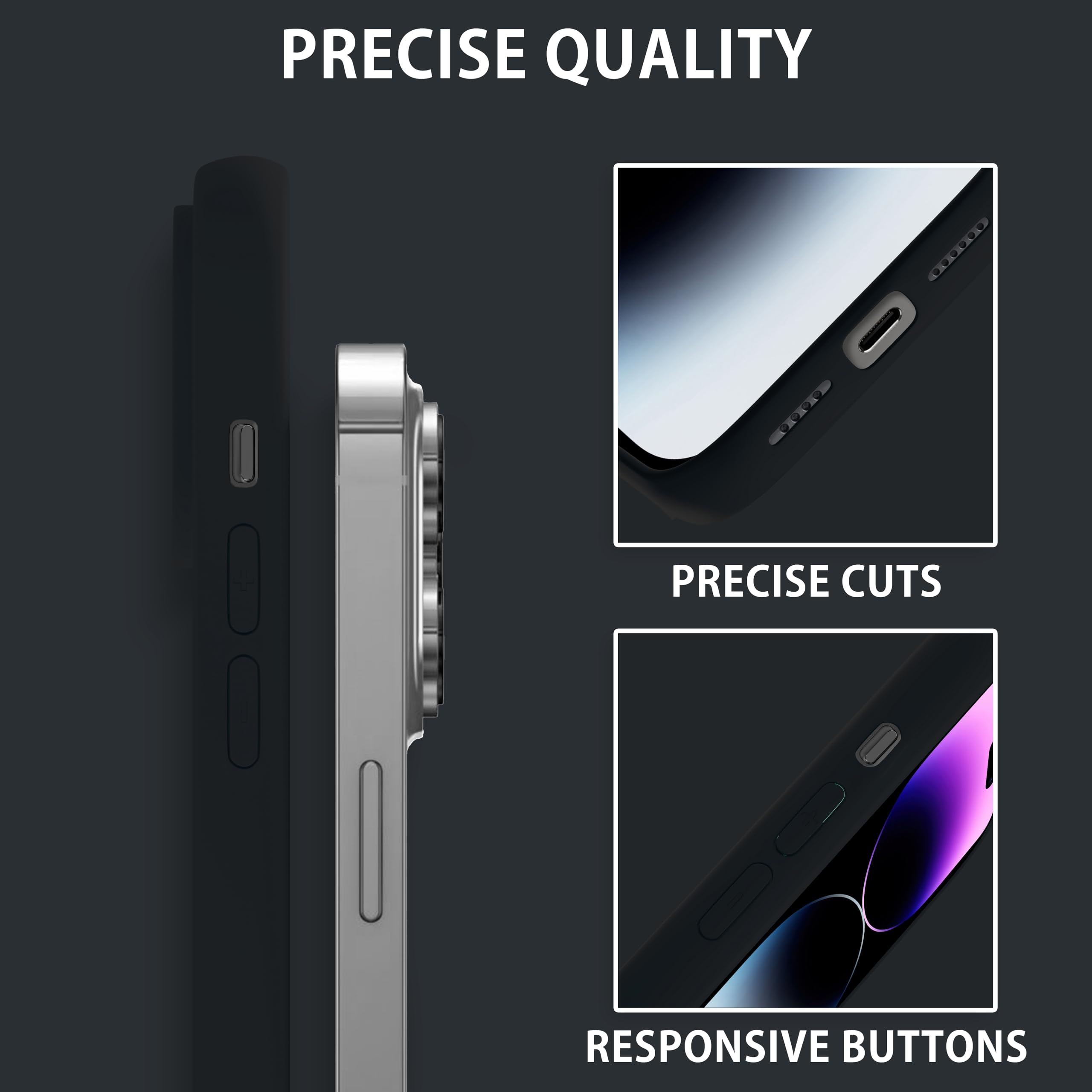 Cover Integrale Anti-urto per iPhone 14 Pro Max, Retro Rigido Trasparente e Bordo in Silicone - Nero - Italiano