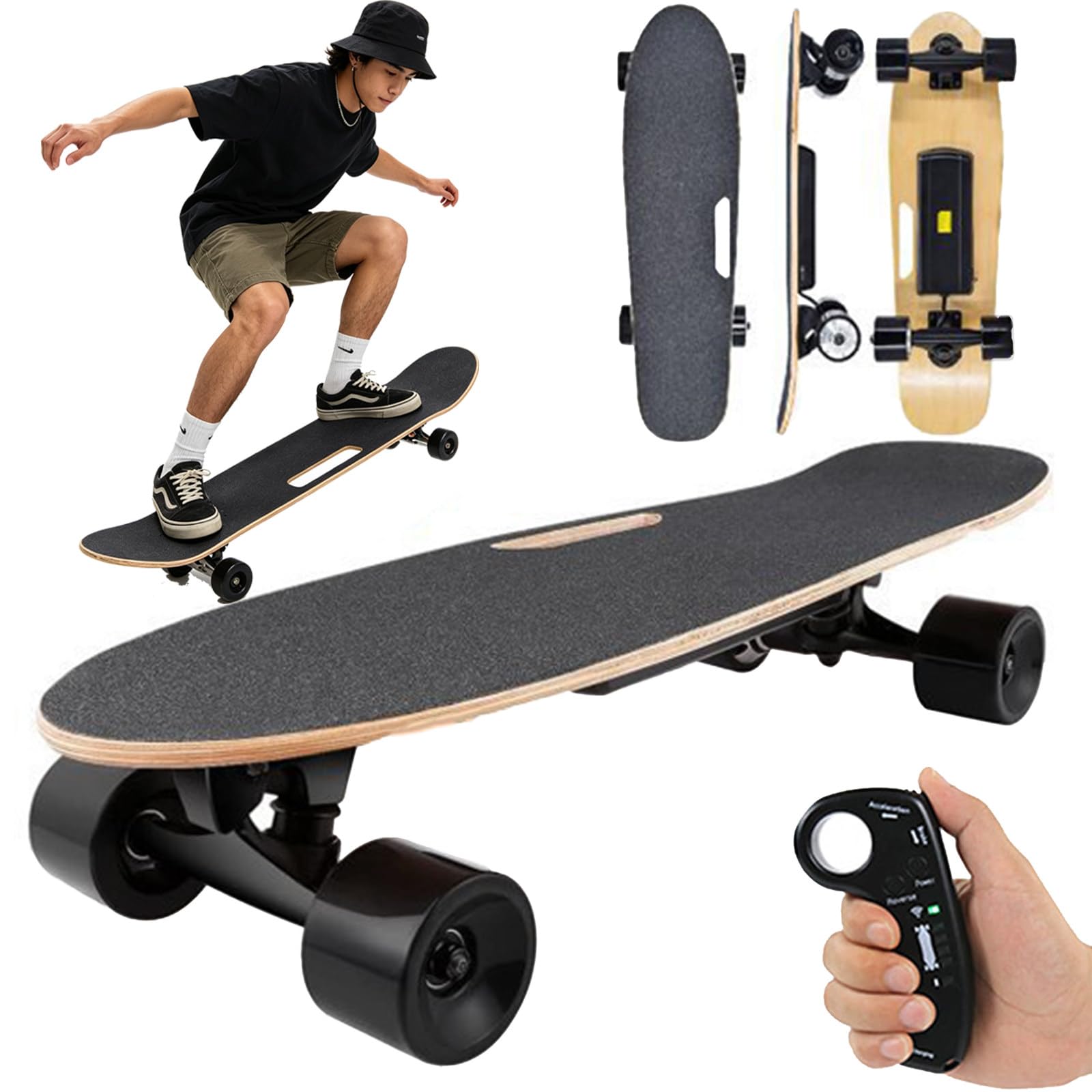 Skateboard électrique De 26,8 Pouces, Longboard électrique avec Télécommande - Vitesse Maximale De 14 Mph, Autonomie De 8 Miles, 350 W, 4 Vitesses, pour Débutants, Adolescents Et Adultes