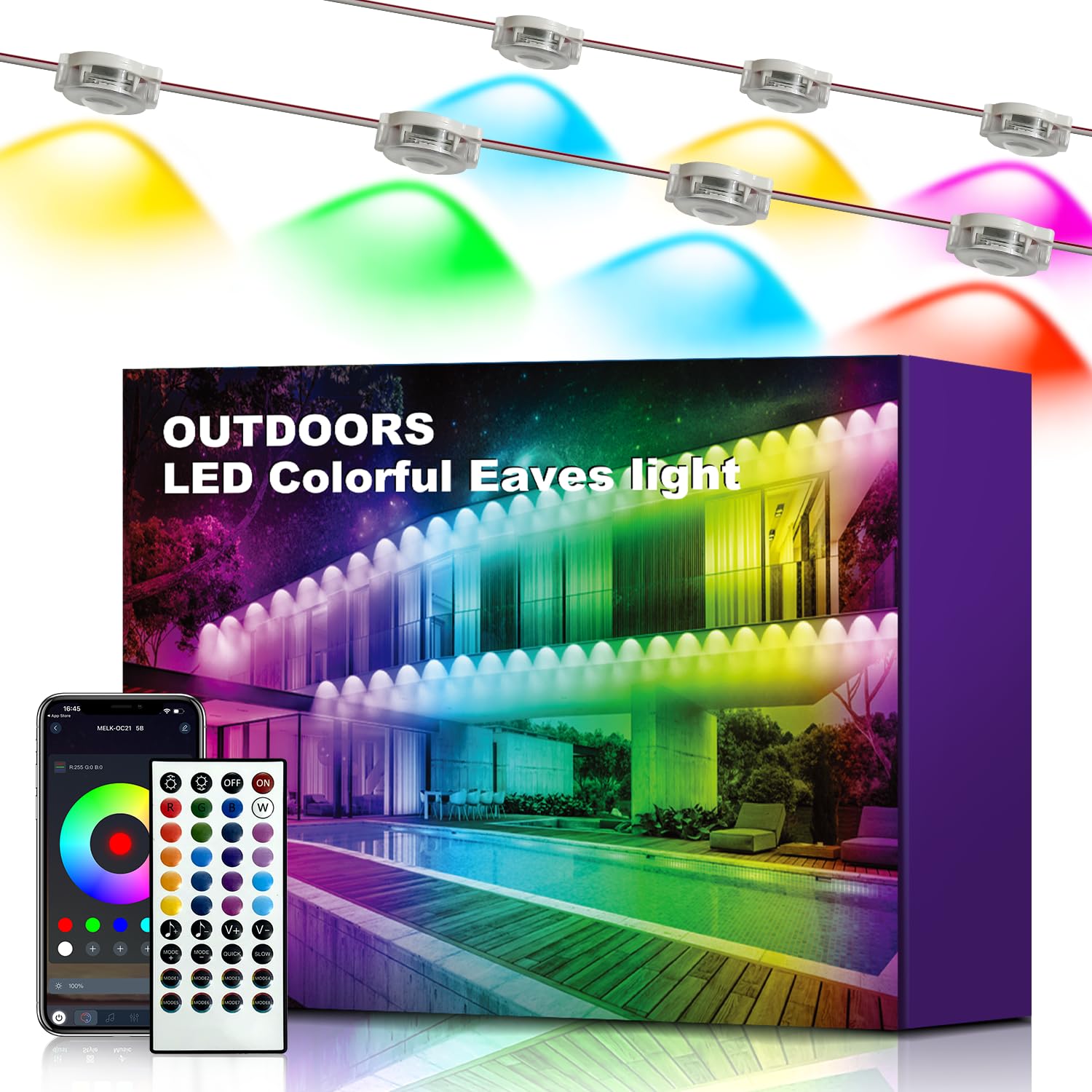 XINKAITE 50FT Permanent Outdoor Lights with 25 LEDs - Smart RGB+IC