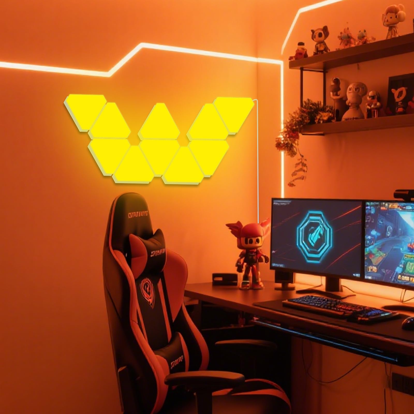 10 pannelli da gioco a LED, LED Smart Wandleuchte Wifi RGB con IC Musik Sync Wandbeleuchtung Triangoli, App Steuerung funktioniert mit Alexa Google Zimmer und Gaming Deko