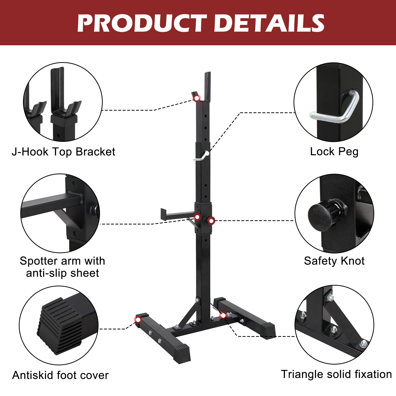 Par de soportes para sentadillas, soporte de prensa de banco ajustable de 40 a 66 pulgadas, soporte de barra de acero sólido de 550 libras de carga, soportes portátiles para mancuernas