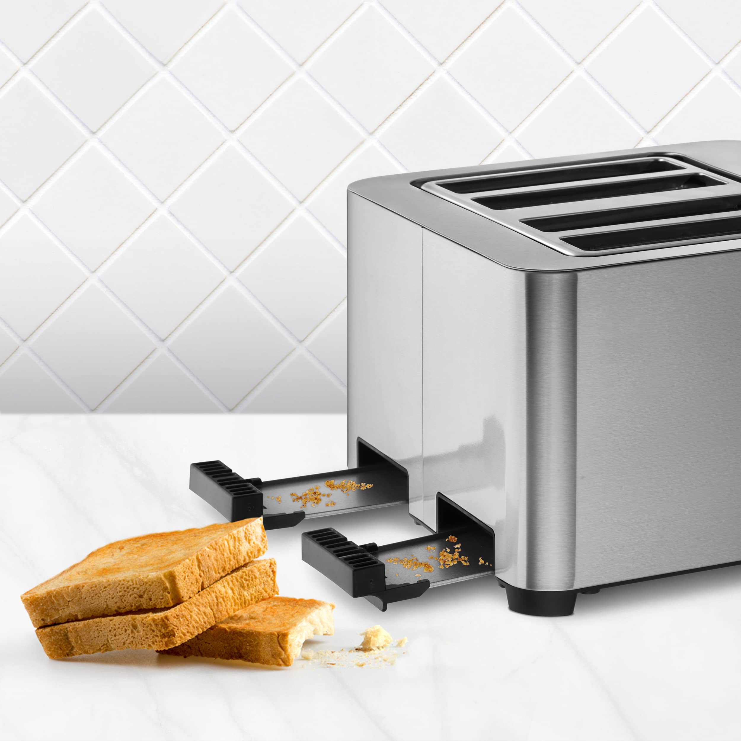 Ufesa Quartet Delux, Grille-Pain Acier Inox, 2 Écrans Digitaux LCD, 1500W, 4 Fentes Extra Large, 7 Niveaux de Grillage, Décongeler, Réchauffer