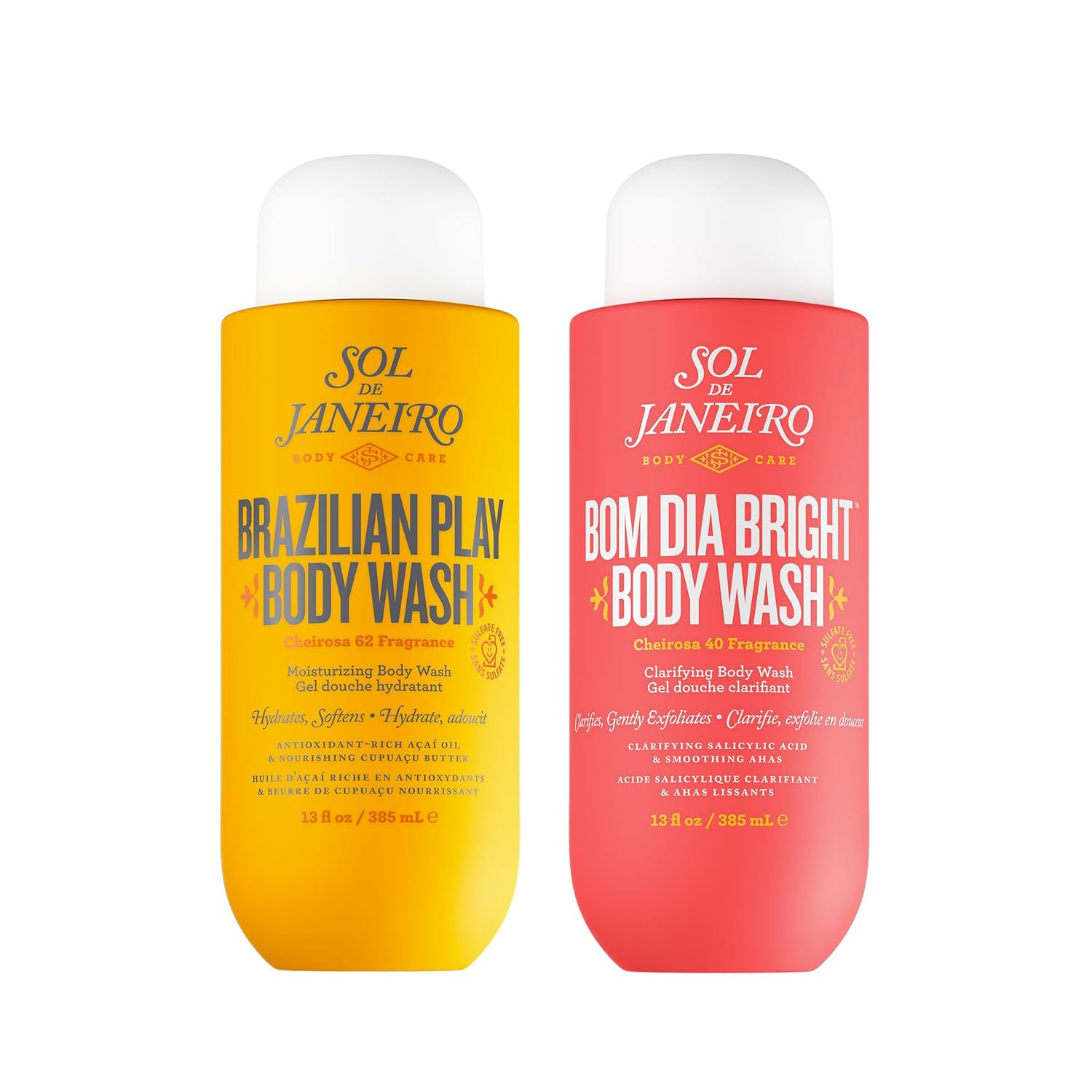 Sol de Janeiro Replenishing & Clarifying Shower Duo | Brazilian Play & Bom Dia Bright Body Wash | Cheirosa 62 & 40 | 13 fl oz. | Amazon Exclusive