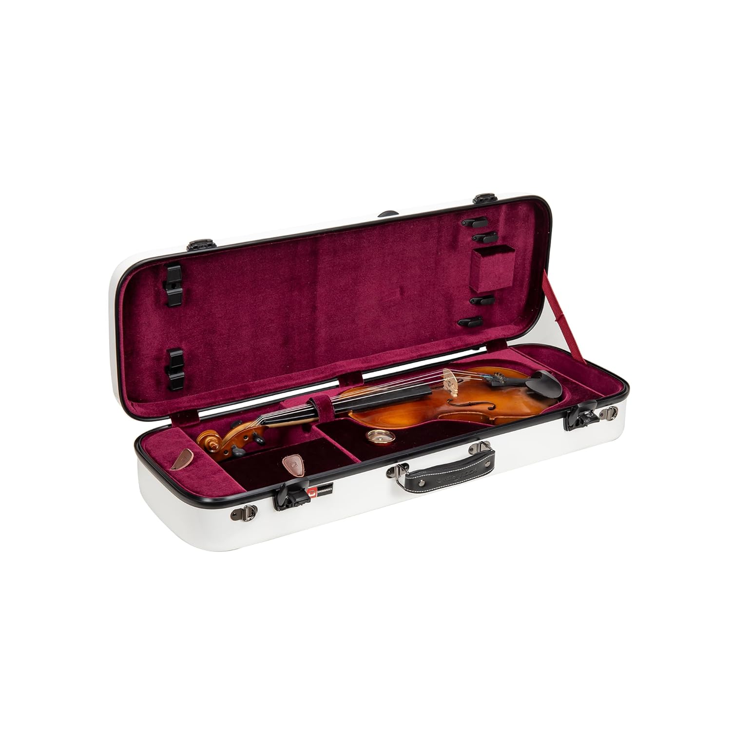 Crossrock Fiberglass Oblong Case fits 4/4 Full-Size Violin, with Accessory Compartments, Removable Shoulder Straps, TSA Lock, Hygrometer-White (CRF2020VWT-R)
