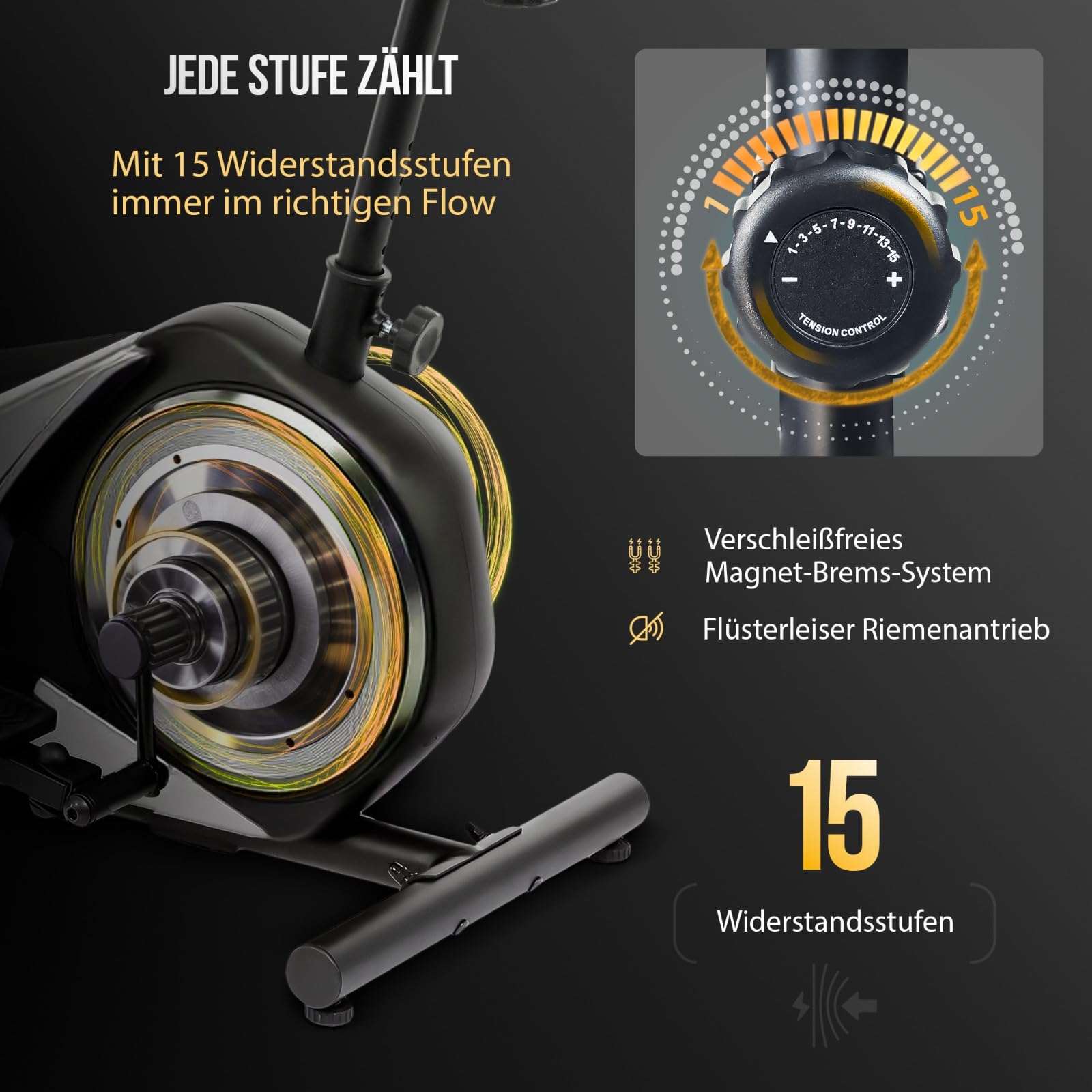 Christopeit Vélo elliptique CT 6 – vélo elliptique et vélo d'appartement 2 en 1, frein magnétique de 7 kg, 8 niveaux de résistance, capteurs de pouls manuels, support pour tablette/smartphone, jusqu'à