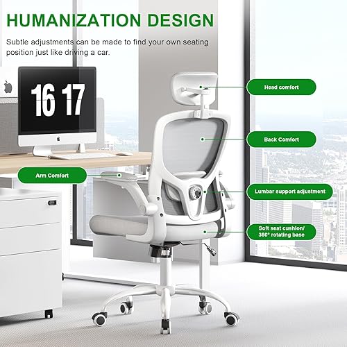Miniatura 6 de Silla ergonómica para oficina, silla de estudio, silla de juegos de 300 libras, silla de malla cómoda con respaldo alto, reposacabezas, soporte