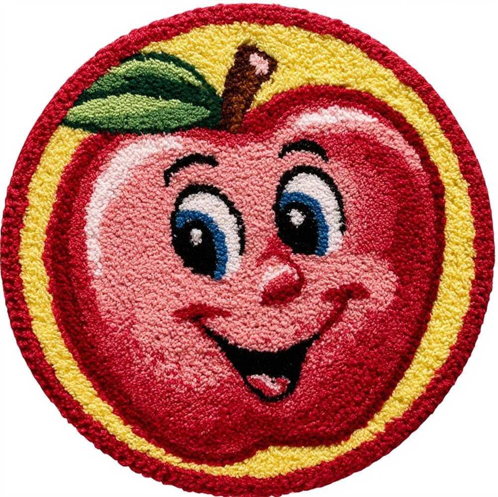 kitphoenix Round Latch Hook Rug Smiling Apple