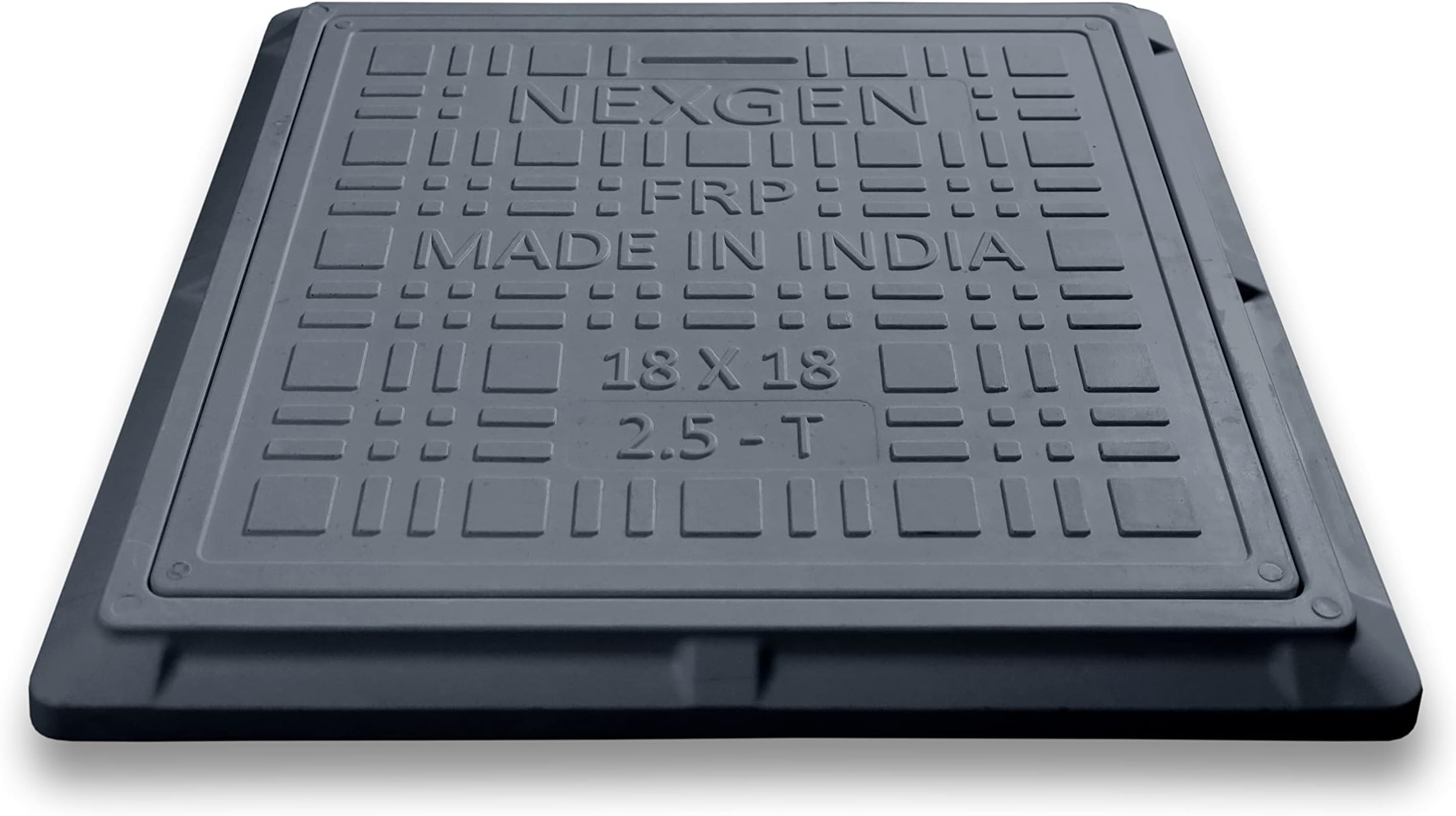 NEXGEN Fiber Reinforced Polymer (FRP) 2.5 Tons Capacity Manhole Cover | Chamber Cover | Sump Cover, 18 x 18 inch (Frame: 18 X 18 Inch, Inner: 15 x 15 inch) (Cement Grey)