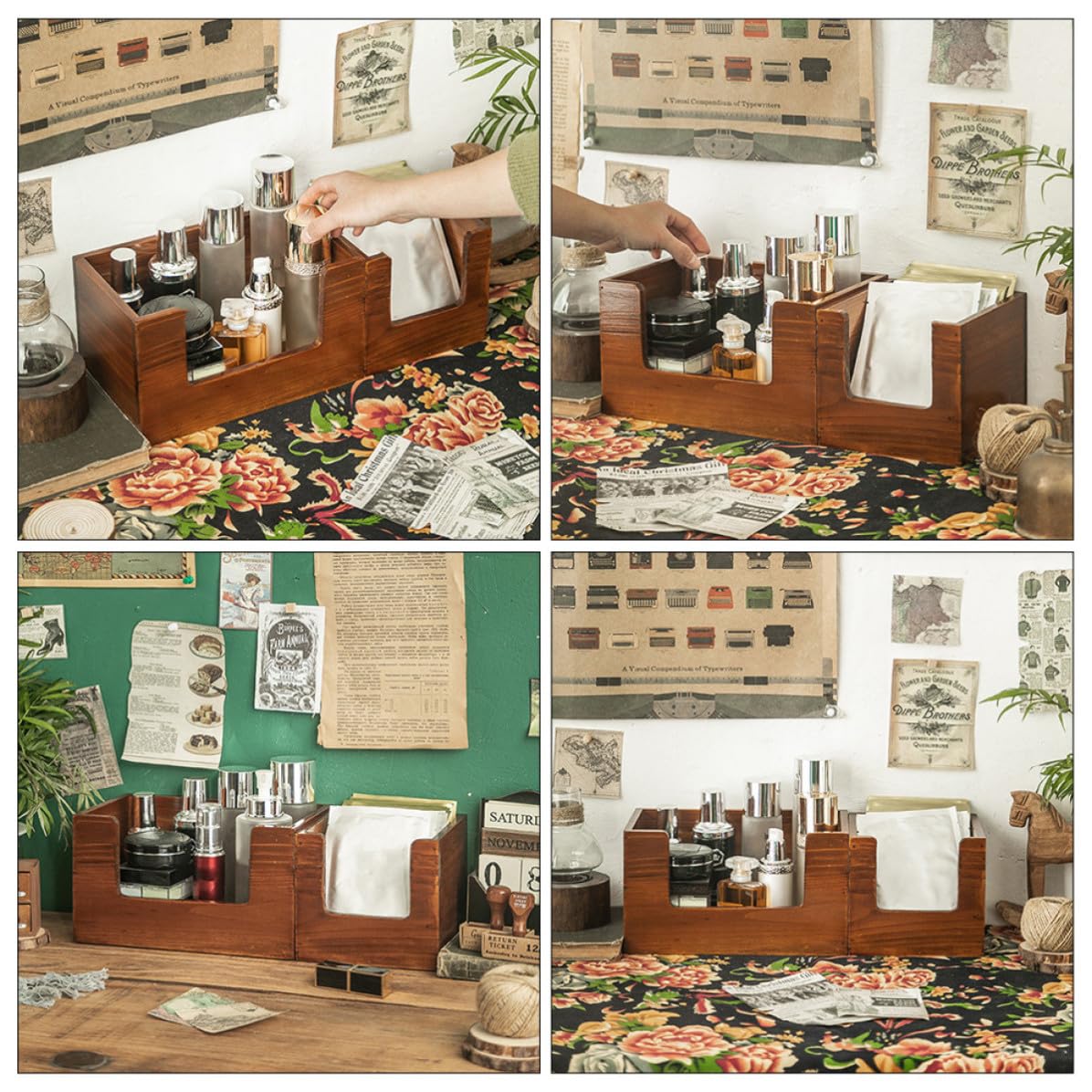 Alasum Juego de 2 Cajas Organizadoras de Maquillaje de Madera Color Café, Almacenamiento Ecológico y Compacto para Cosméticos en Escritorio y Hogar