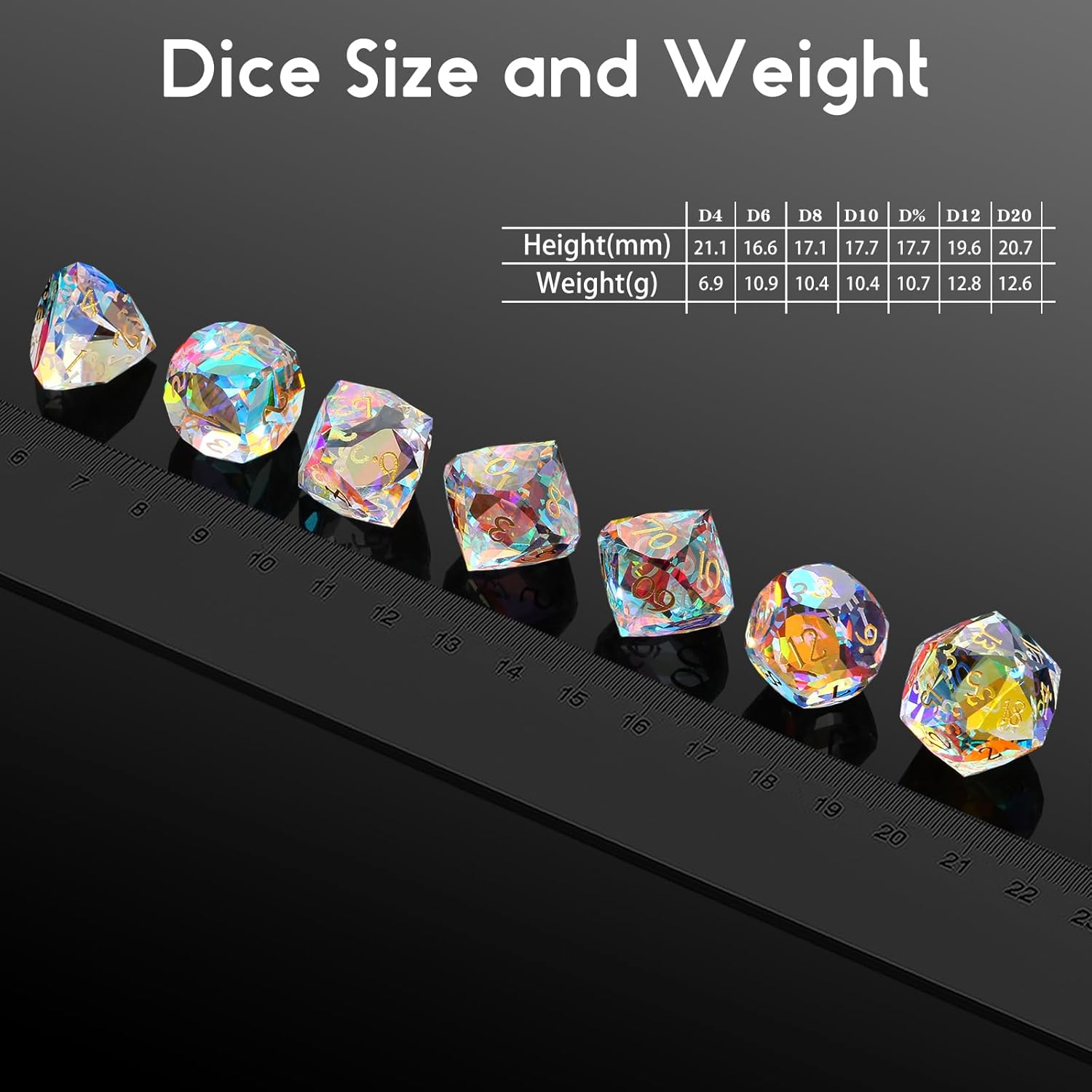 DNDND 7-Piece Prism Glass D&D Dice Set - Rainbow Multifaceted RPG Dice for Dungeons & Dragons, Tabletop Gaming, Collectors | Premium Gift Box & Durable Design (Rainbow)