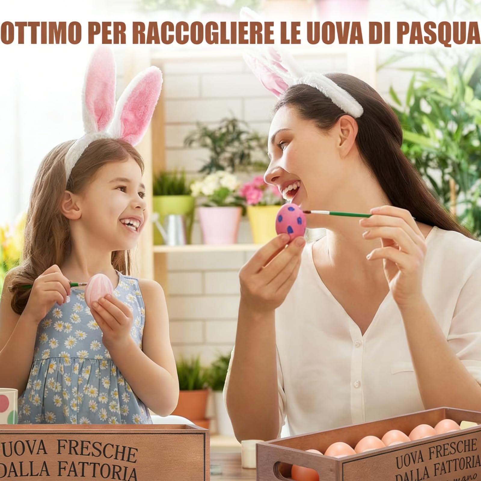 Espositore Portauova in Legno, Portauova Fresche Verticale, Cesto Portaoggetti Rustico da Cucina, per Uova di Pasqua, Pollo, Anatra, Quaglia, Onaugurazione della Casa, 32 x 12,5 x 7,5 CM