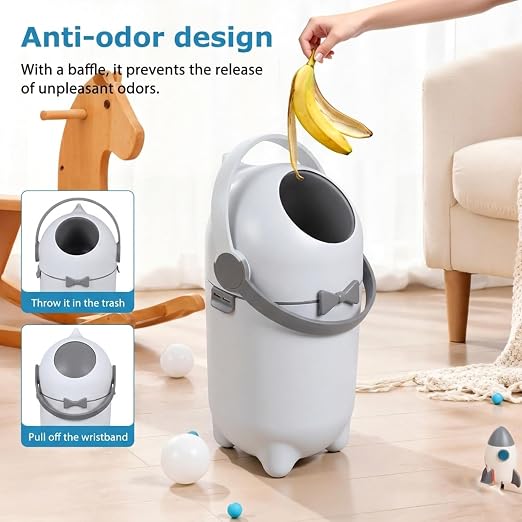 Papelera de pañales con tapa hermética, control de olores, capacidad 15 litros, color blanco miniatura 5