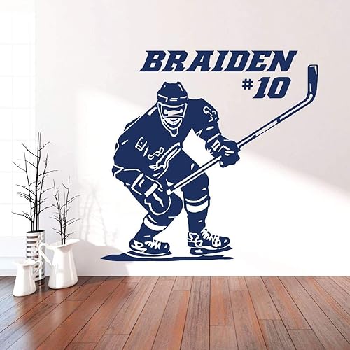 Miniatura 6 de Hockey Wall Decor - Personalized Player With Stick - Vinyl Sticker For Teen, Boy's Bedroom or Playroom - Sports Decorations