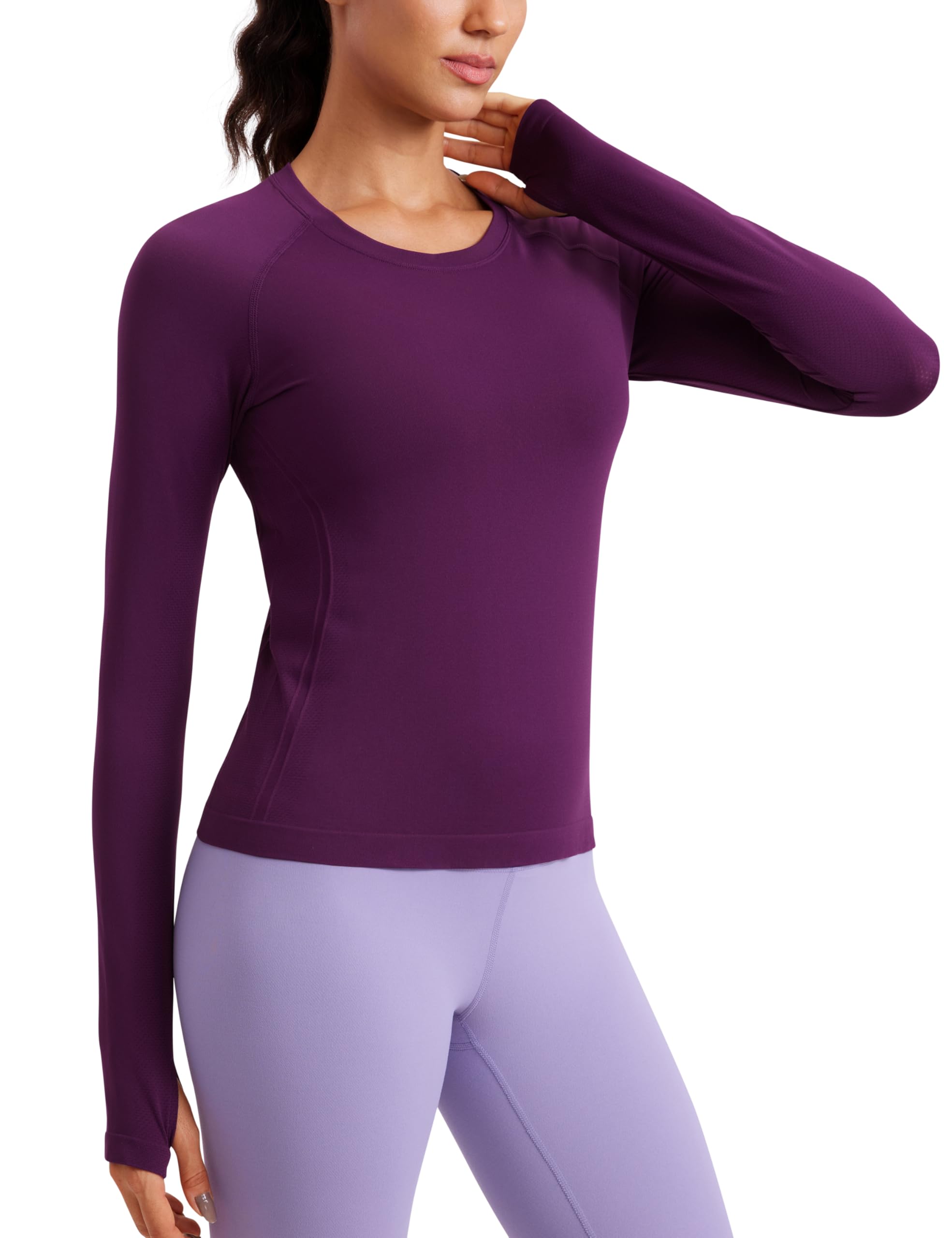 CRZ YOGA Seamless Long Sleeve Shirts for Women Waist Length - Workout Athletic Running Gym Yoga Tops Crewneck Breathable