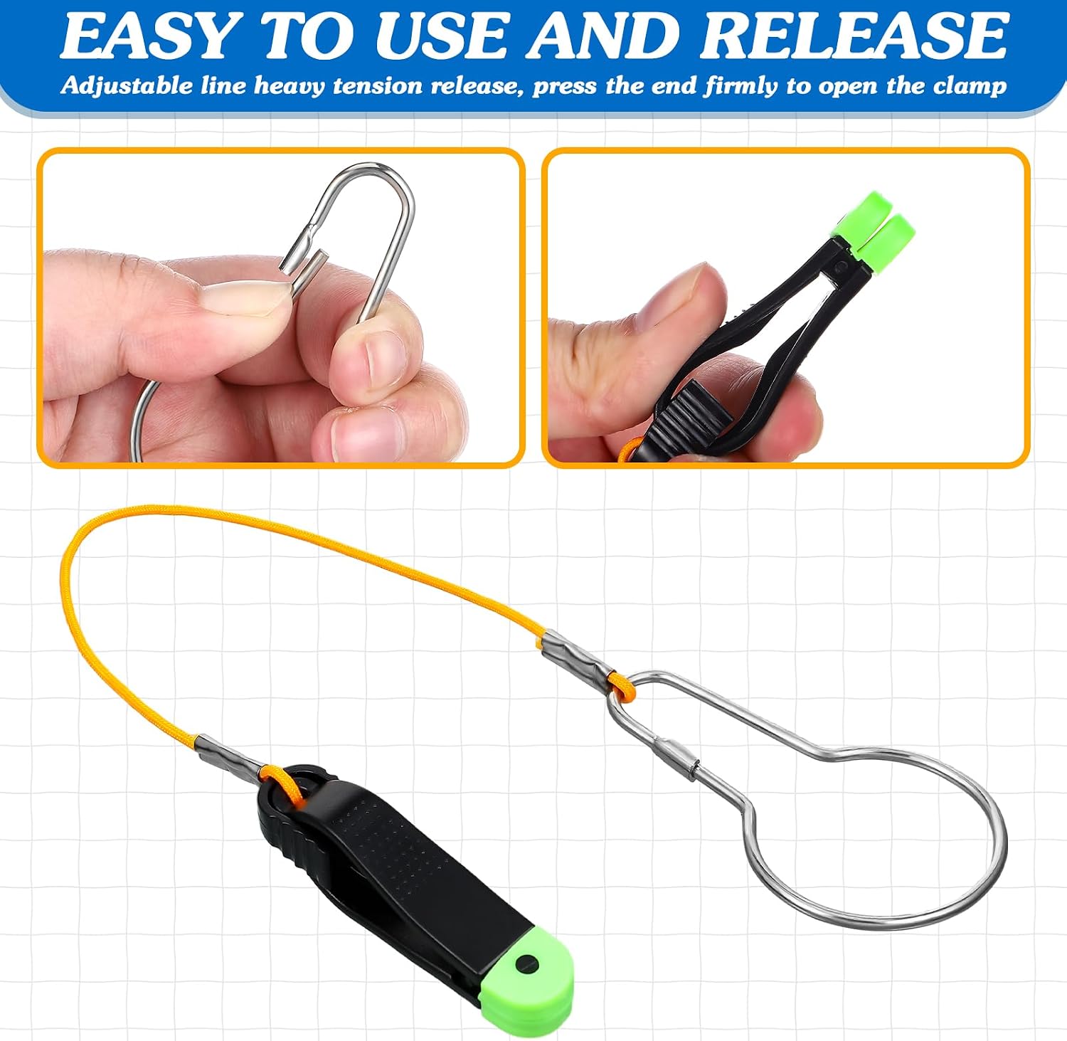 Hollowfly 8 Pcs Fishing Downrigger Release Clips Release Snap Weights Clips with Downrigger Line for Offshore Fishing Planer Board Weight Kite Trolling