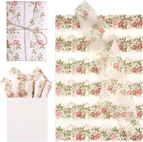 30 piezas de papel de seda de rosa de mariposa, papel de regalo floral de 14 x 20 pulgadas para boda y cumpleaños