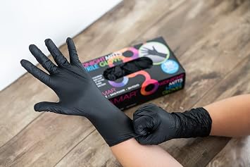 FRAMAR Black Gloves Disposable Latex Free Extra Small Nitrile Gloves Black, For Hair Dye, Tattoo Supplies, Cleaning, Mechanic Extra Durable & Resistant 12 Inches Long 100 Pack