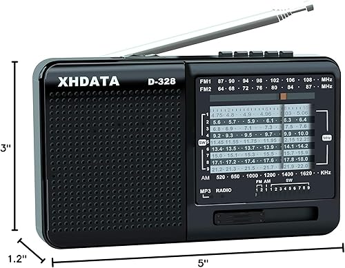 Miniatura 7 de XHDATA D-328 de onda corta AM FM DSP Portátil Pequeño Multibanda Radio Estéreo Reproductor MP3 con batería recargable Conector de auriculares