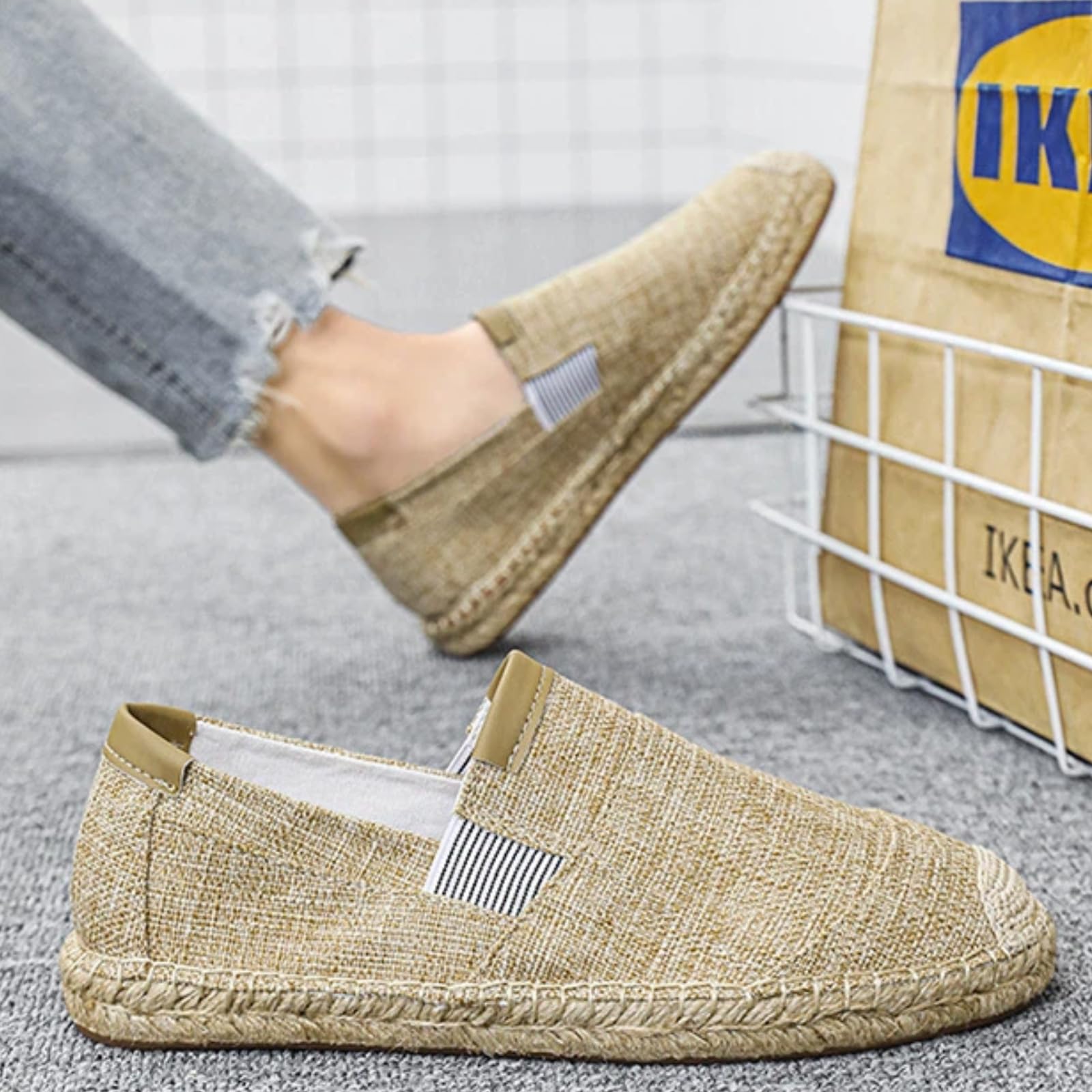 Scarpe Pescatore Uomo Estate Lino Senza Lacci Traspiranti(Kaki,40) | Tessuto leggero favorisce il flusso d’aria garantiscono libertà al piede. Ideale per casa e brevi uscite all’aperto.