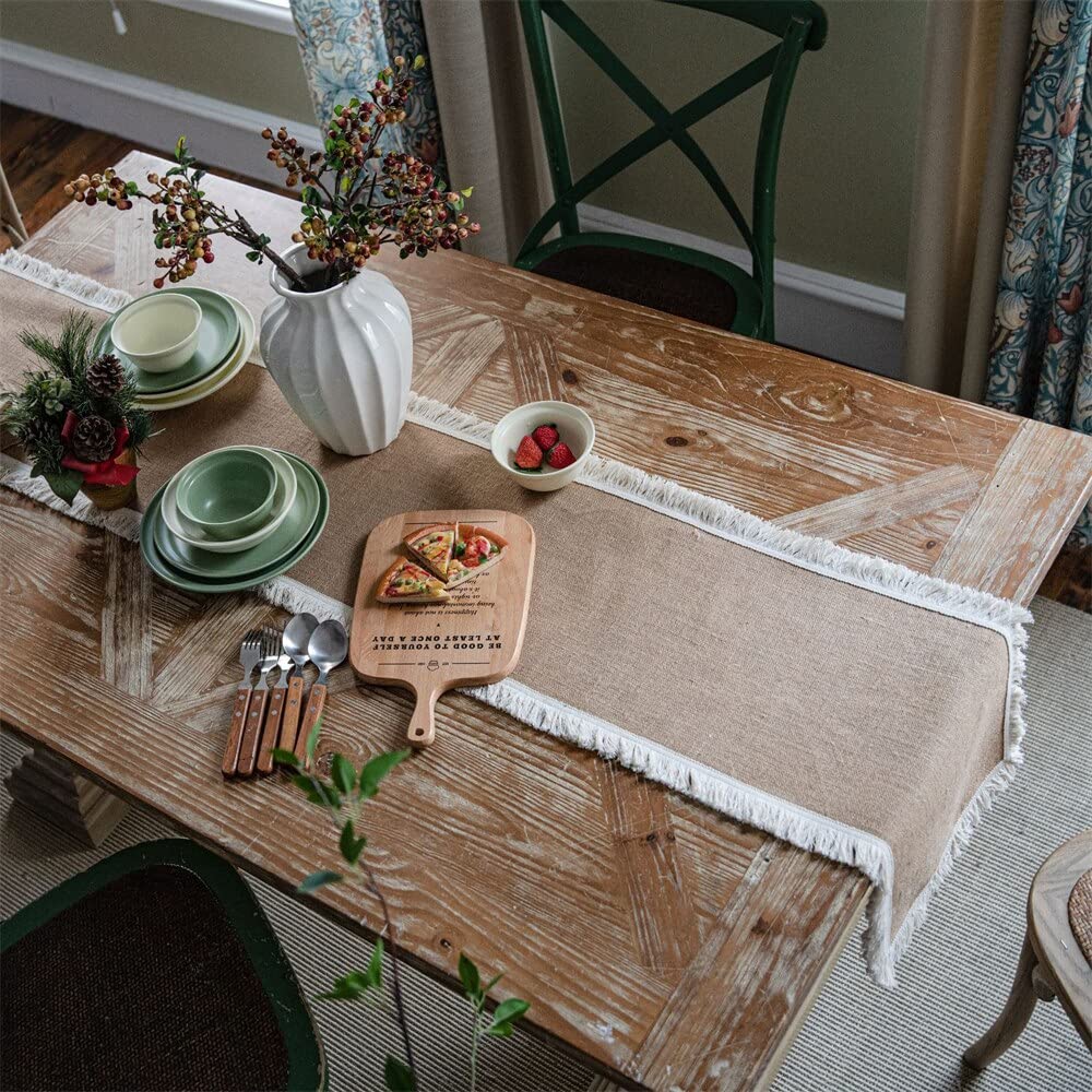 Runner da tavolo in iuta naturale decorazione in iuta americana tessitura tovaglia runner per tavolo da sposa decorazione tovaglia con nappe
