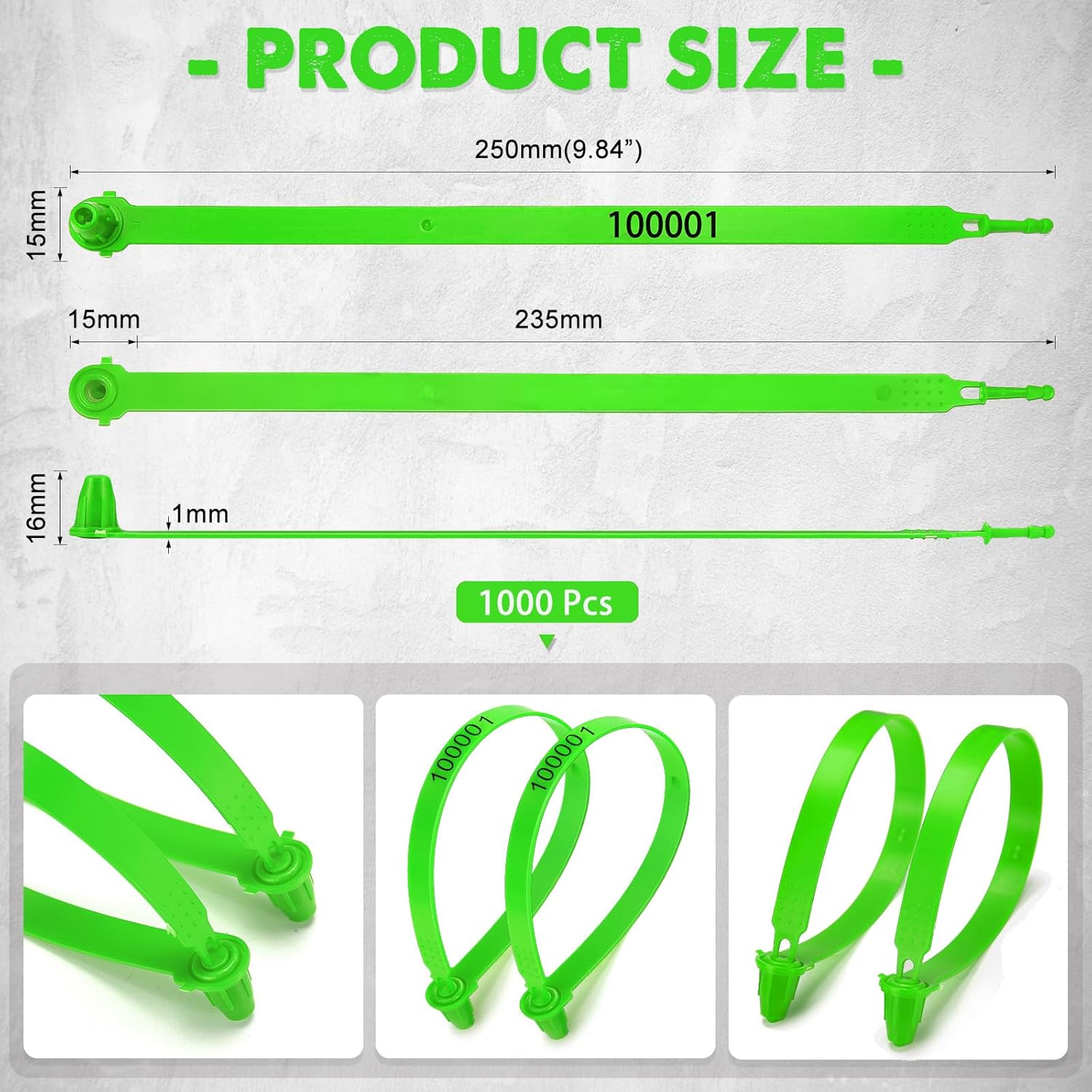 1000 Plastic Truck Door Seal Security Seals Tamper Evident Tite-Lock Security Tags Numbered Safty Disposable Locks for Trailer Logistics Transport Package Shipping (Green) - Image 2