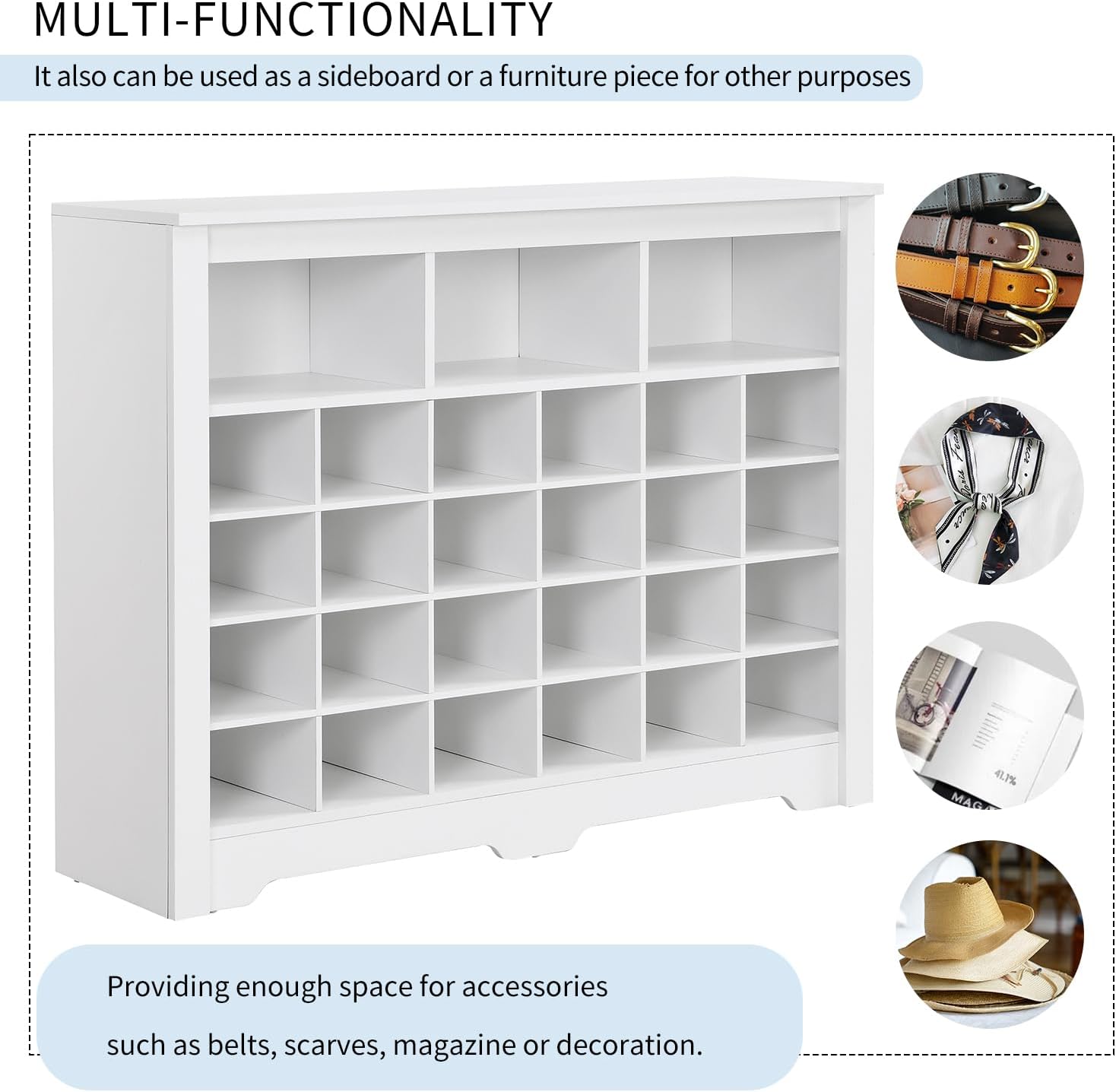 Shoe Cubby, 5 Tier Shoe Storage Cabinet, Shoe Cubby Storage with Curved Base, Freestanding Shoe Rack Organizer with 24 Cubbies (White)