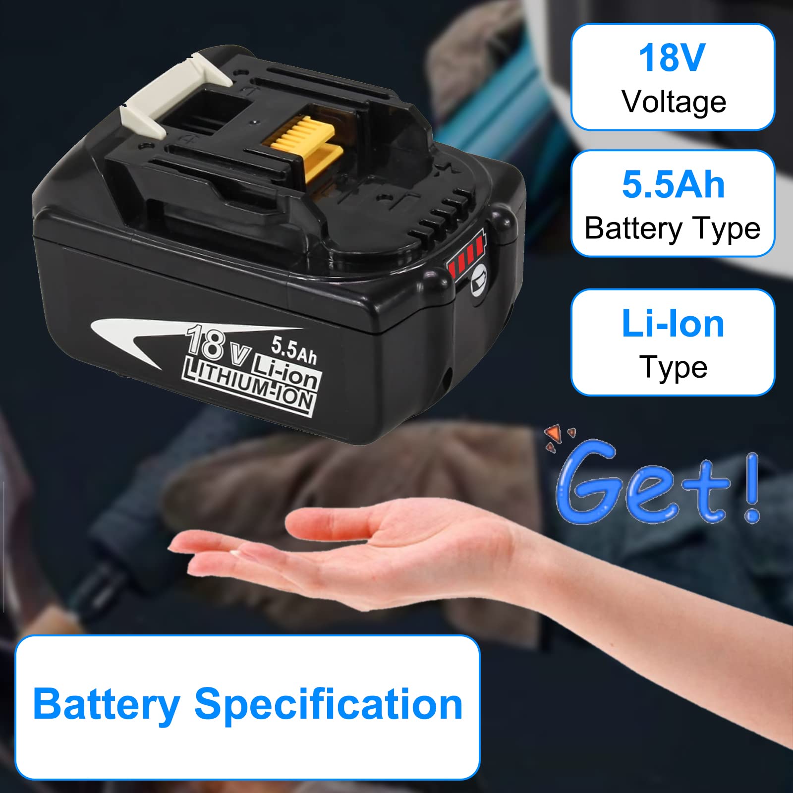 Batteria Makita 18V 5.5Ah Doppia Con Indicatore - Sostituzione Per BL1850, BL1860B - Foto 6