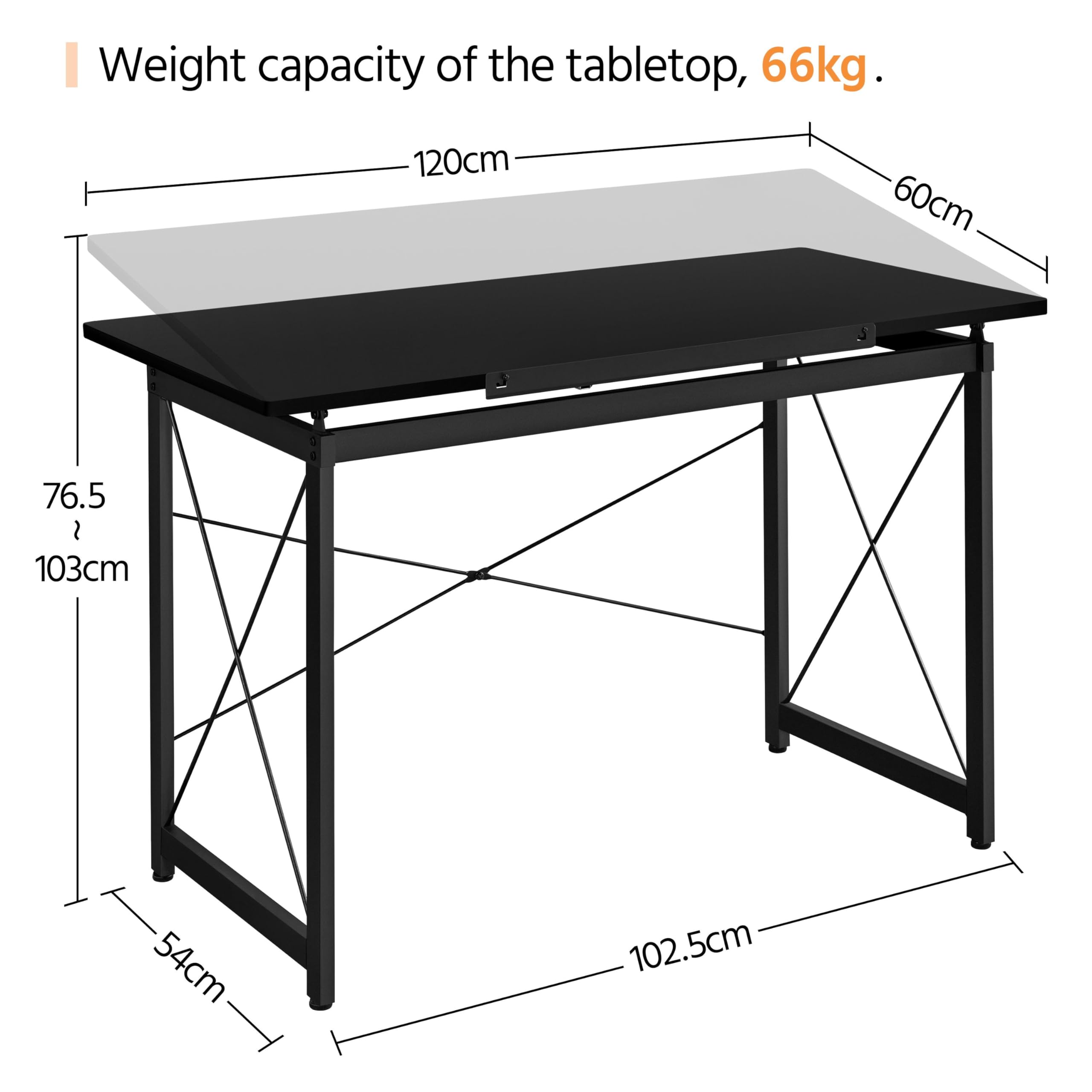 Yaheetech Mesa de Dibujo Mesa Inclinable Madera Mesa Escritorio Metal Reclinable 120 × 60 × 103 cm Negro