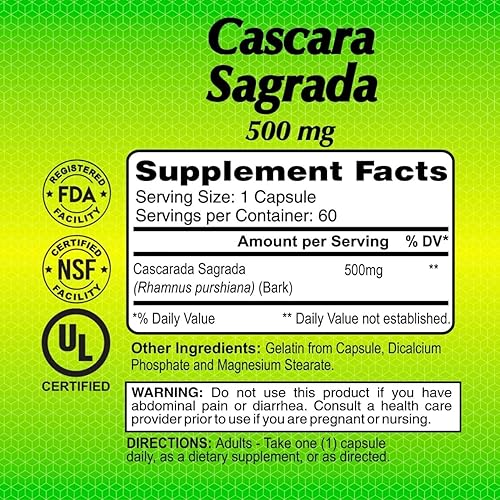 Miniatura 4 de Alfa Vitamins Suplemento de hierbas Cascara Sagrada 500 mg – Ayuda a apoyar la función del sistema digestivo – Promueve la regularidad –