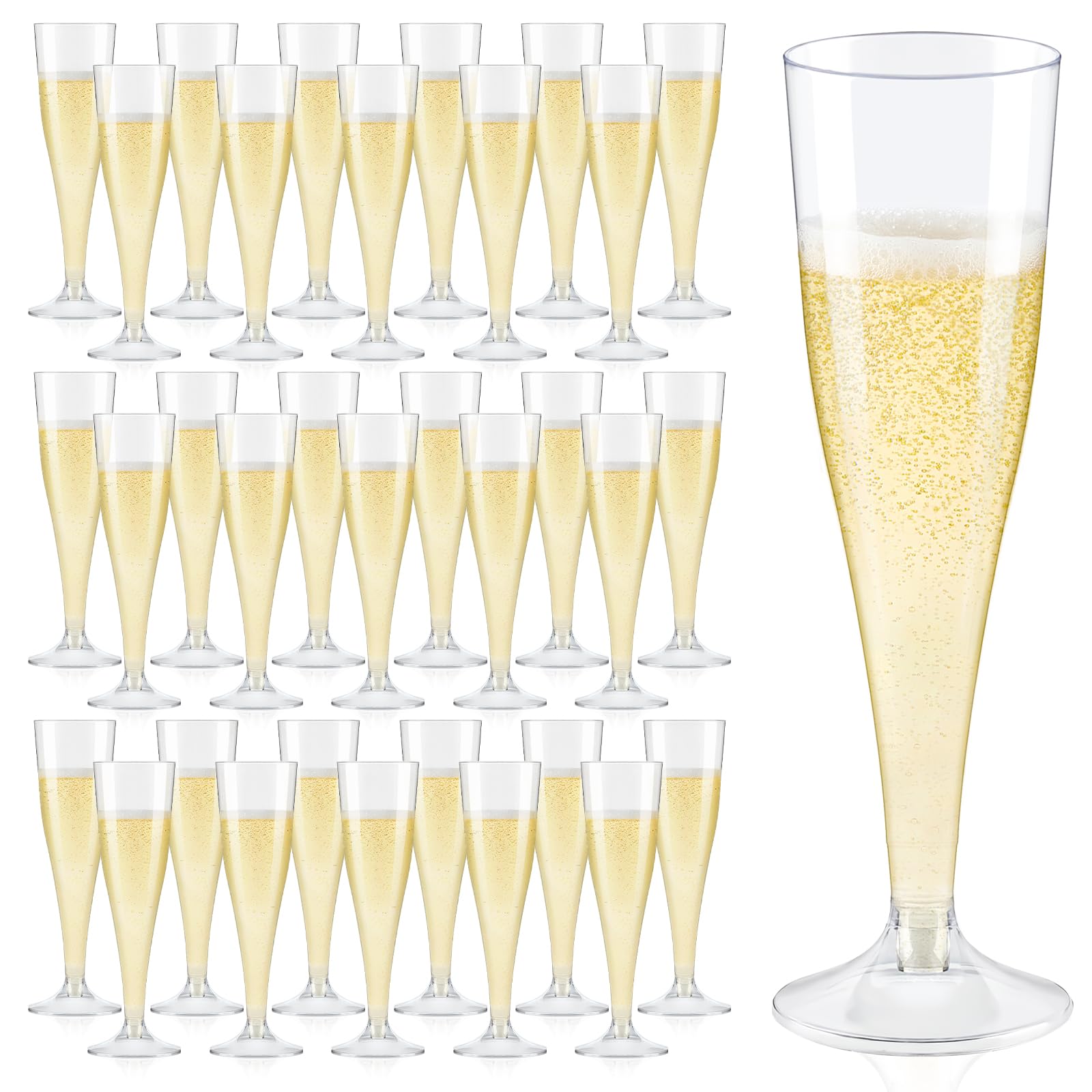 Qeirudu 50 Pack Plastic Champagne Flutes, 4.5 oz Clear Champagne Glasses Disposable Toasting Glass for Party Wedding Baby Shower Mimosa Bar Supplies