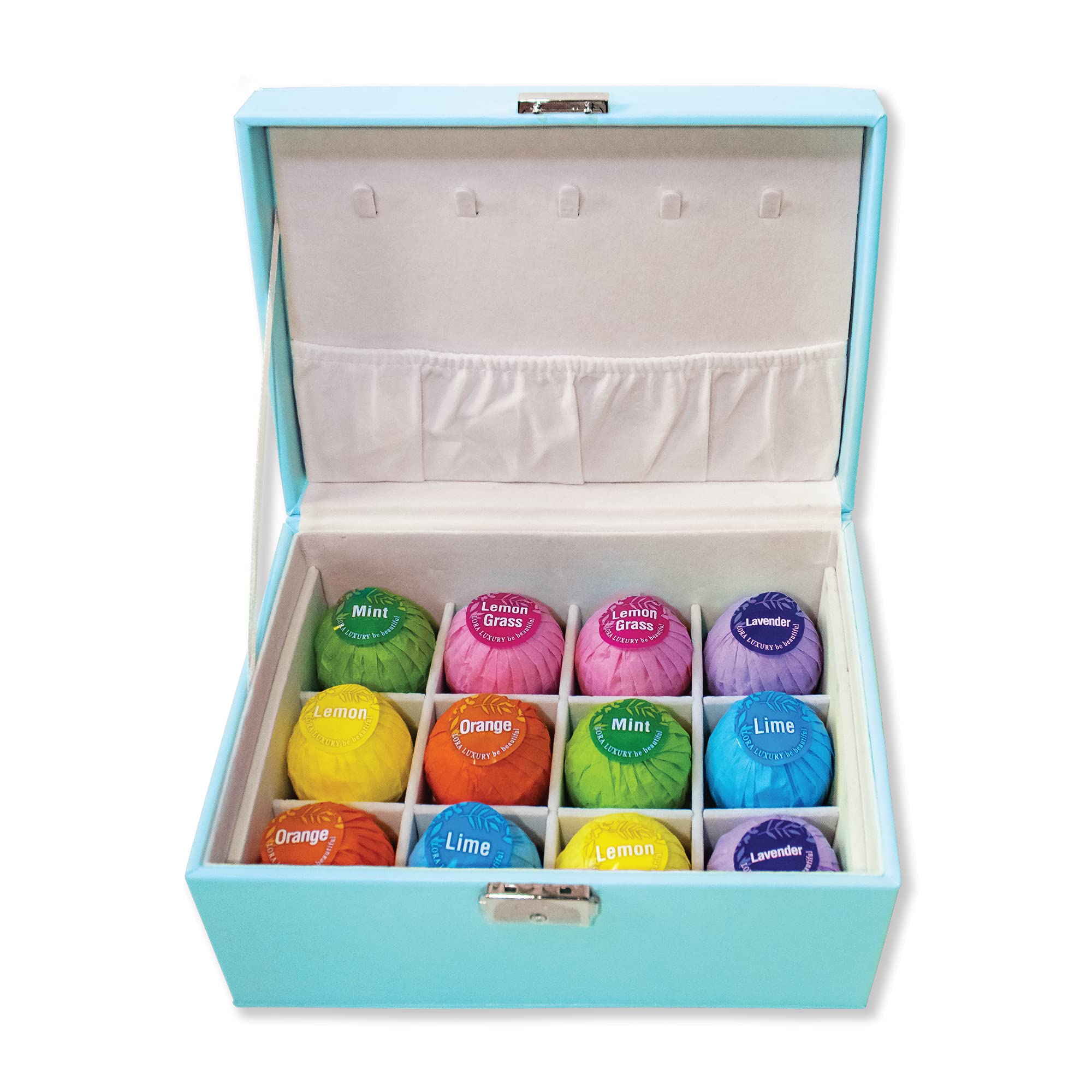 Bath Bombs + Jewelry Box - 12 Pack - Shea and Cocoa Butter, Essential Oil with Epsom Salt, Gift Set