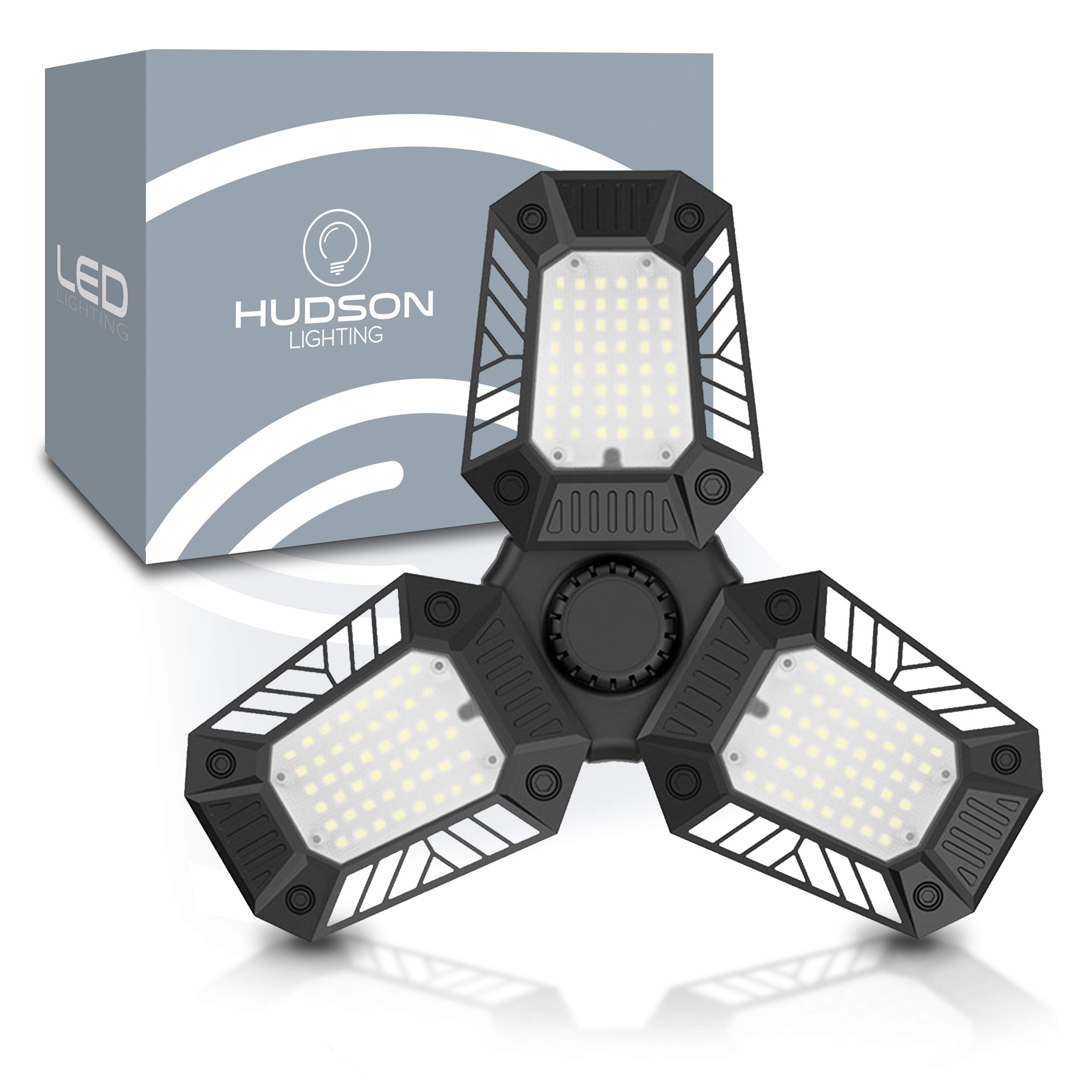 Hudson 6W LED Garage Light - 6000K Cool White deformable LED Shop Light (60W Equivalent) - E26/E27 Standard Screw Based Adjustable LED Light for Ceiling Fixture - 6000 Lumens Work Shop/Bay LED Light