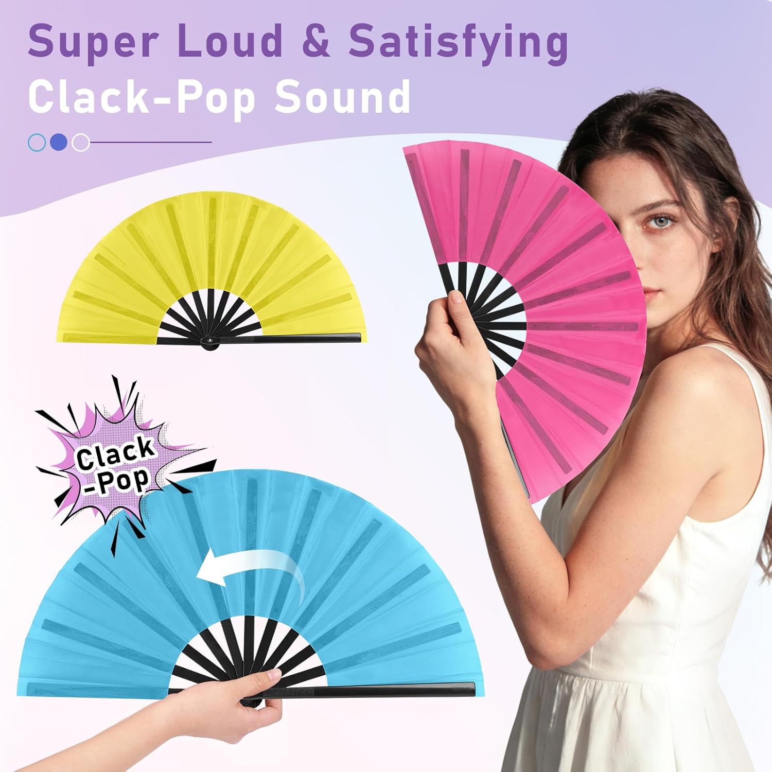 20 PCS Large Folding Hand Fans for Line Dancing & Popping, Boots on The Ground Clacking Fans, Chinese Kung Fu Tai Chi Fans