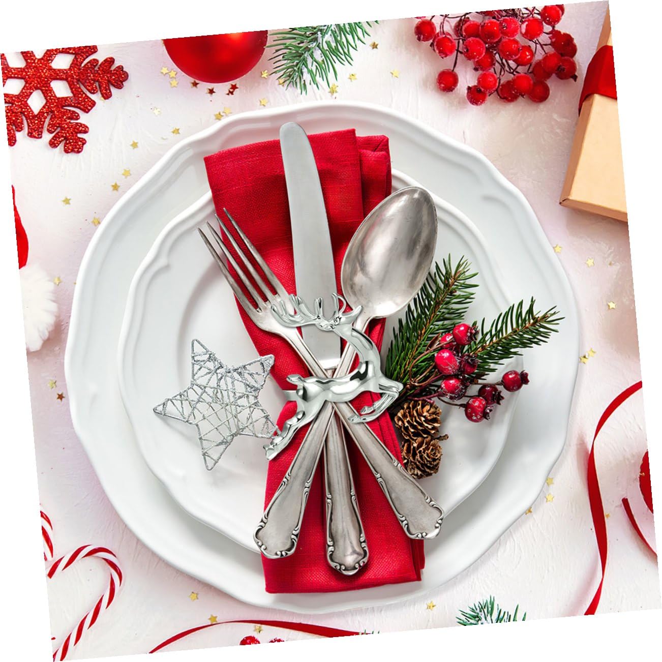 Cabilock 2 Set Portatovagliolo Con Fibbia Per Tovagliolo Con Cervo Natalizio Luci A Led Luci Fatate Tovagliolo Di Natale Decorazioni Autunno Luci Di Natale Primavera In Piedi Lega 6 Pezzi*2