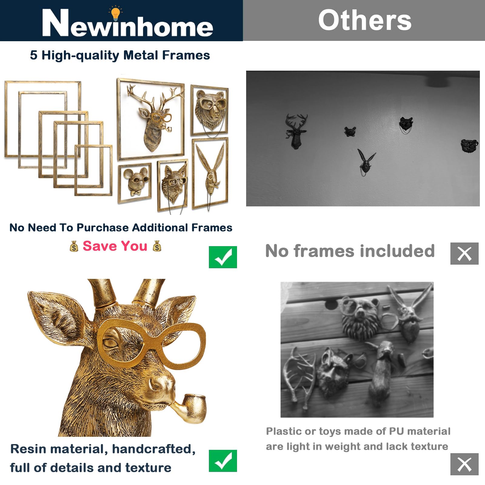 Amazon.co.jp: Newinhome 5個パック アニマルヘッド 壁装飾 (ギフト