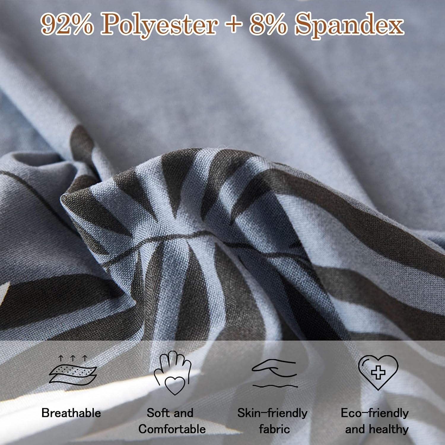 Printed Stretch Sofa Cover Fashion Decorative Large Couch Protector Abstract Botanical Furniture Slipcover for Living Room Grey Leaves 3 Seater