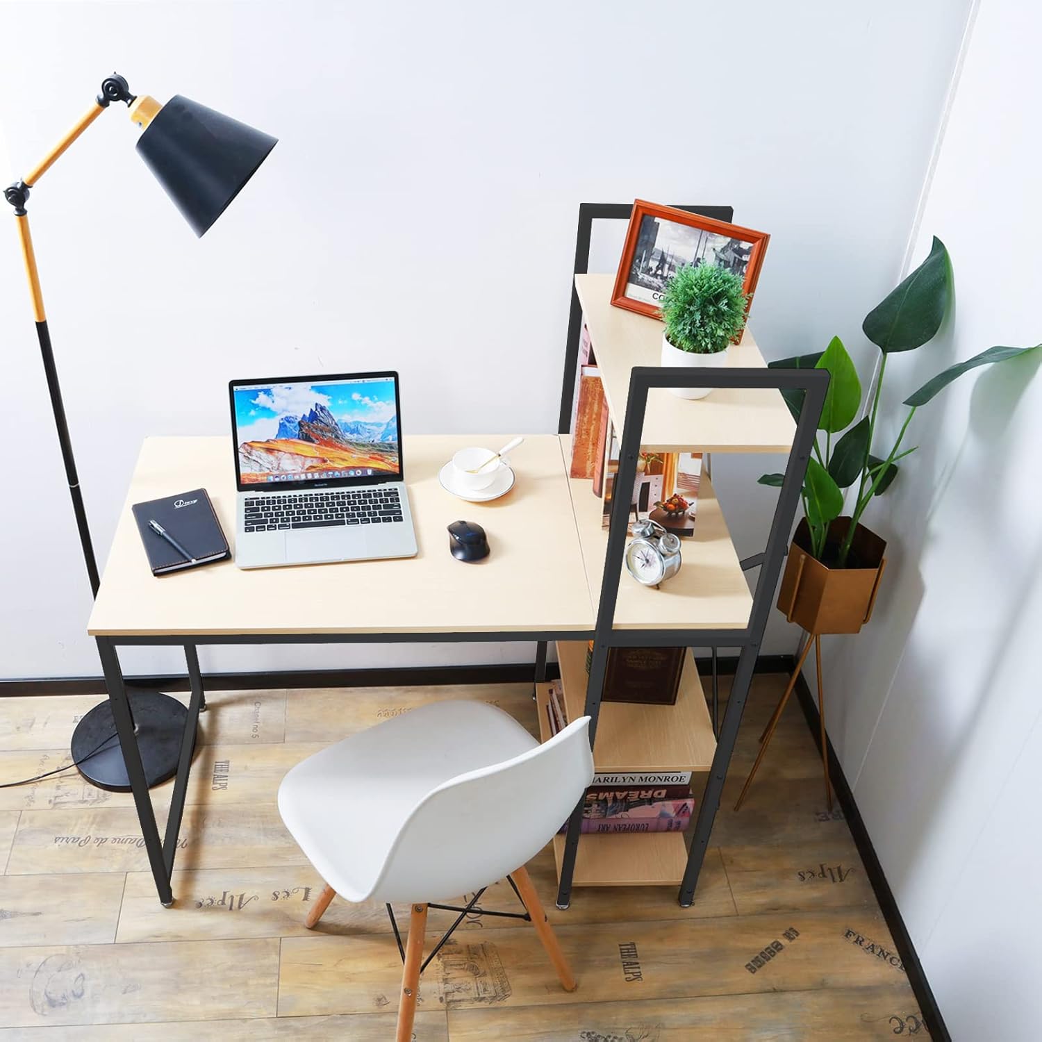 Office desks for Home Computer Table Writing Study Desk Student Desk for Bedroom Simple Studio Large Computer Desk with Printer Space Desk with Shelves Modern Simple Desk 42inch : Home & Kitchen