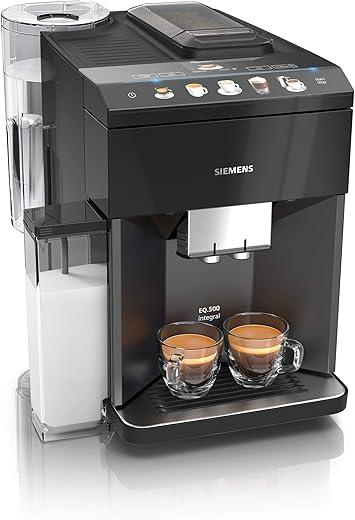 Siemens EQ.500 integraal koffieautomaat TQ505D09, eenvoudige bediening, geïntegreerd melkreservoir, twee kopjes tegelijkertijd, 1500 watt, zwart