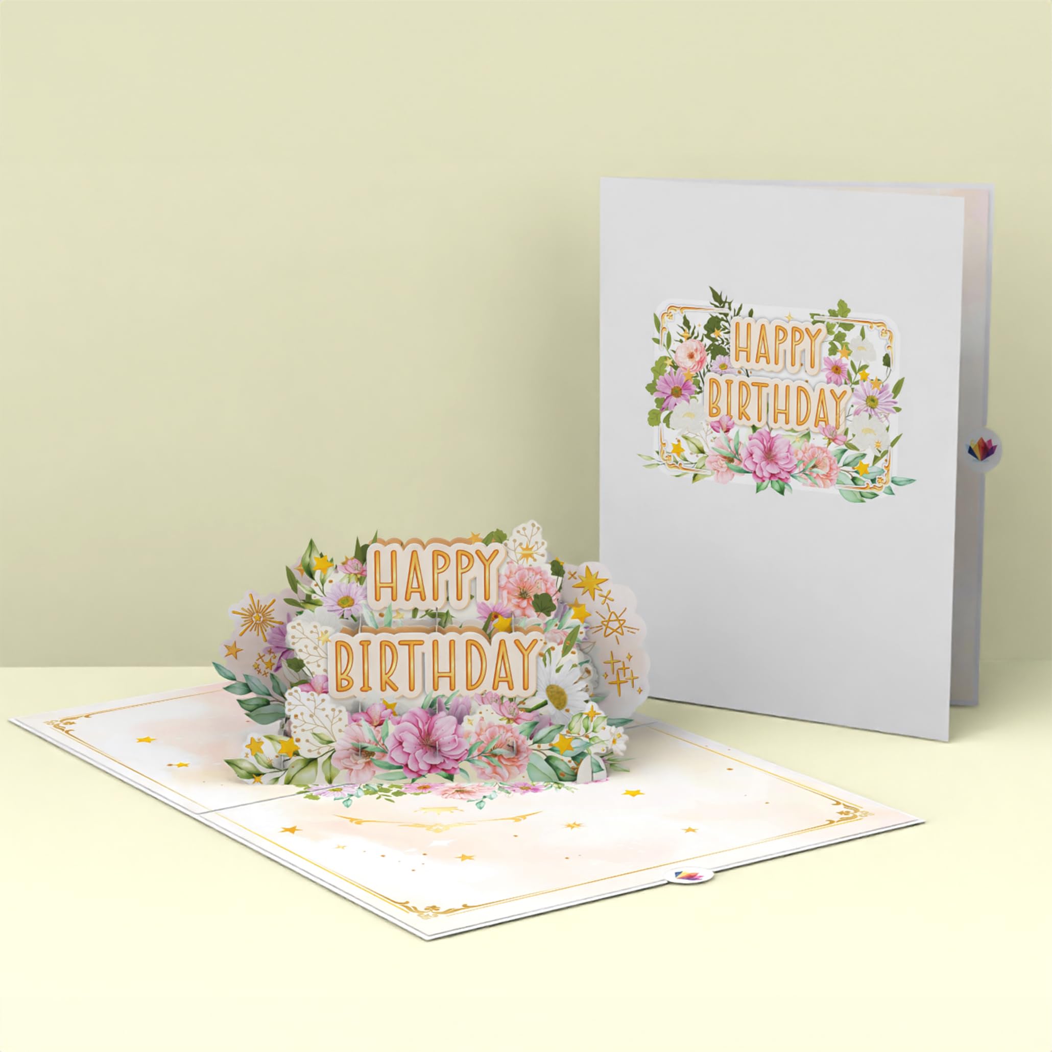 LIN Biglietto Di Auguri 3D Pop-Up A Forma Di Torta - Fatto A Mano Con Carta Di Pregio, Colore Azzurro - 2