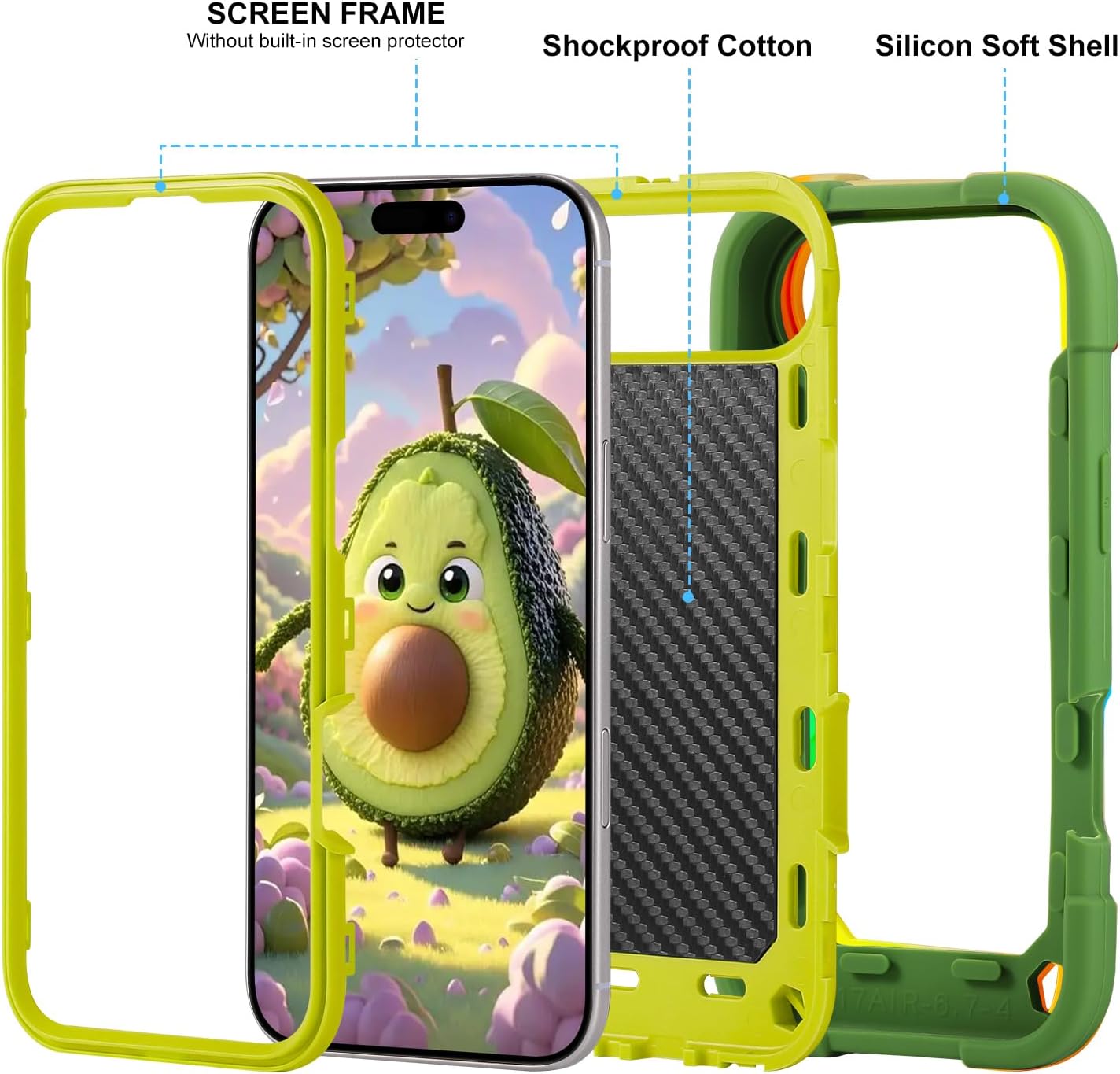 MARKILL Compatible with iPhone Air Case 6.5 Inch 2025 with 360 Degree Rotate Ring Stand, Military Grade Drop Protection Full Body Rugged Protective Case Kids Avocado