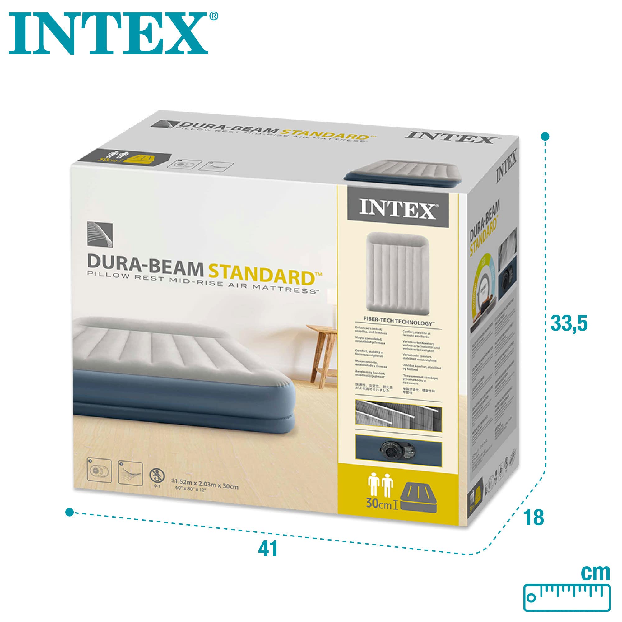 Intex 64118 - Colchón Hinchable Dura-Beam Standard Pillow Rest Midrise 152 x 203 x 30 cm