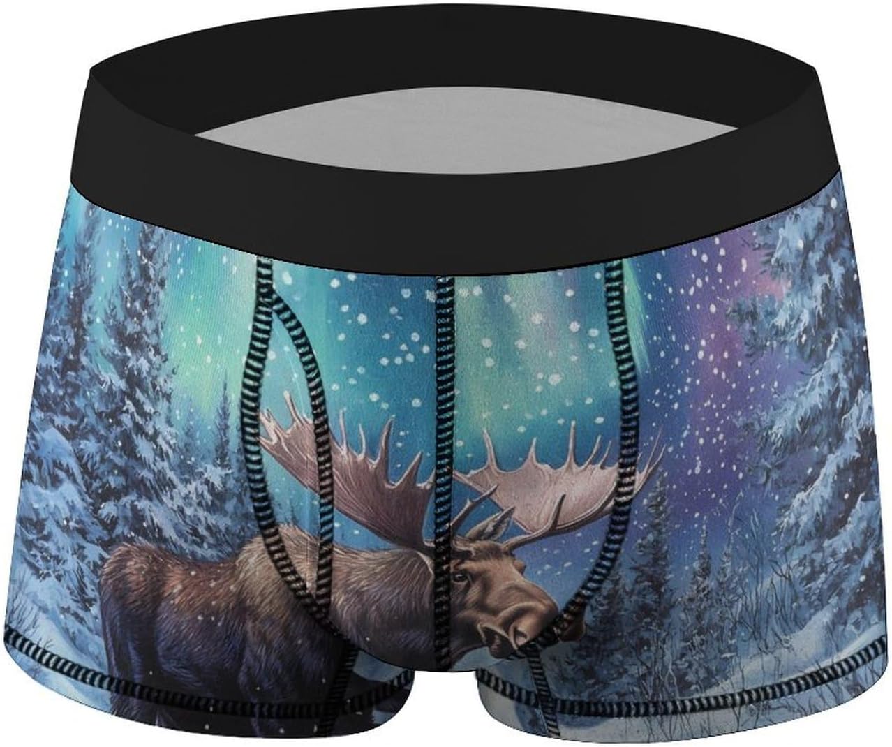 Alaskan Moose with Aurora Borealis Novelty Men's Trunks Soft Breathable Underwear Patterned Stretch Briefs