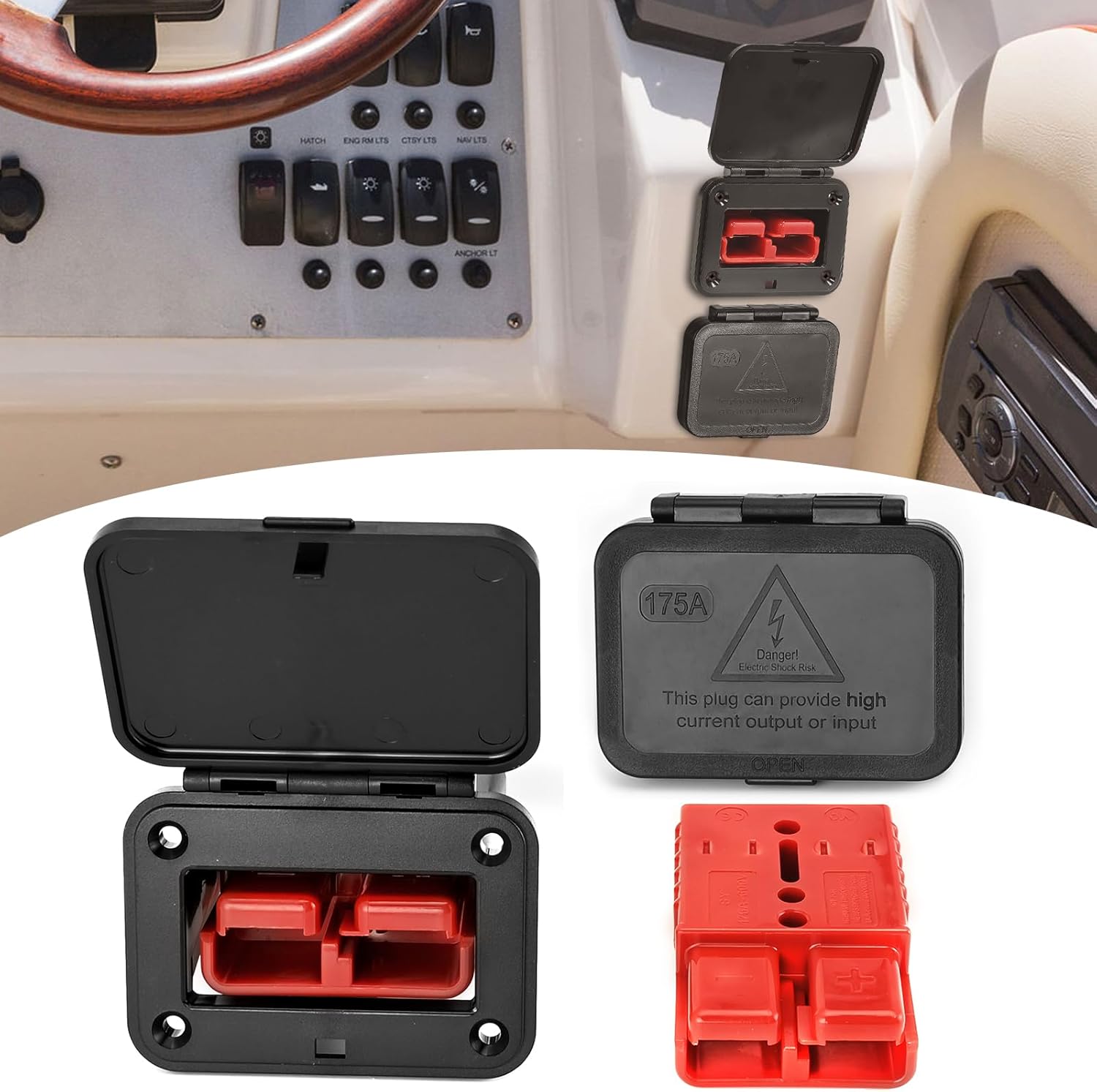 Wsays 2pcs Flush Mount Dust Cover 175A Battery Quick Connect/Disconnect Electrical Connector Plug Kit for 1/0 Gauge Cable for Truck UTV ATV RV Boat Winch Lift Trailer Motor