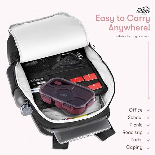 Miniatura 6 de Tarlini Bento Box - Lonchera simple y fácil a prueba de fugas, sin BPA, caja de aperitivos bento de 5 compartimentos, lonchera Bento para adultos,