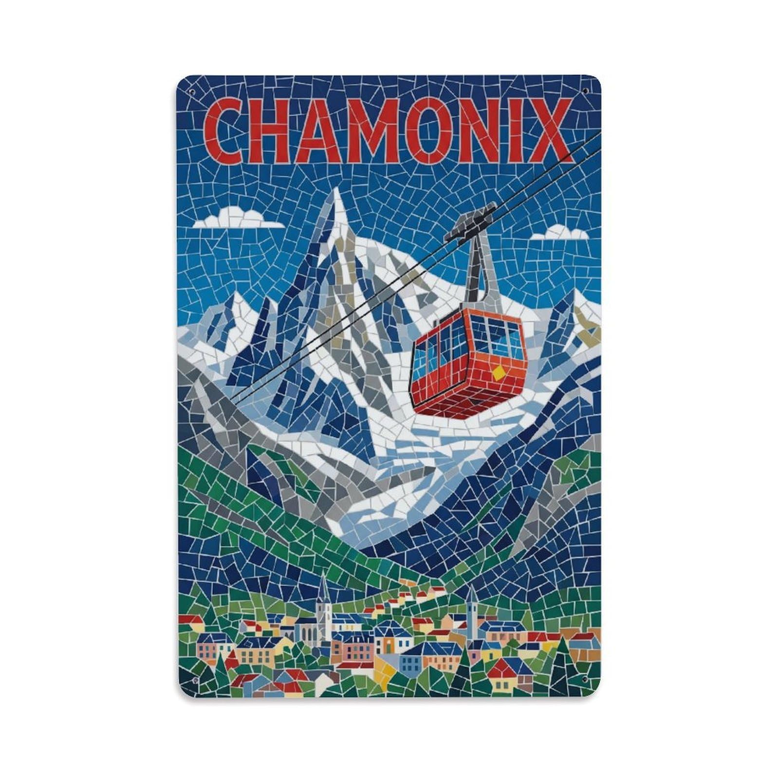 Olhnbad Style French Alps Chamonix France Mosaic Alpine Travel Metal Tin Sign
