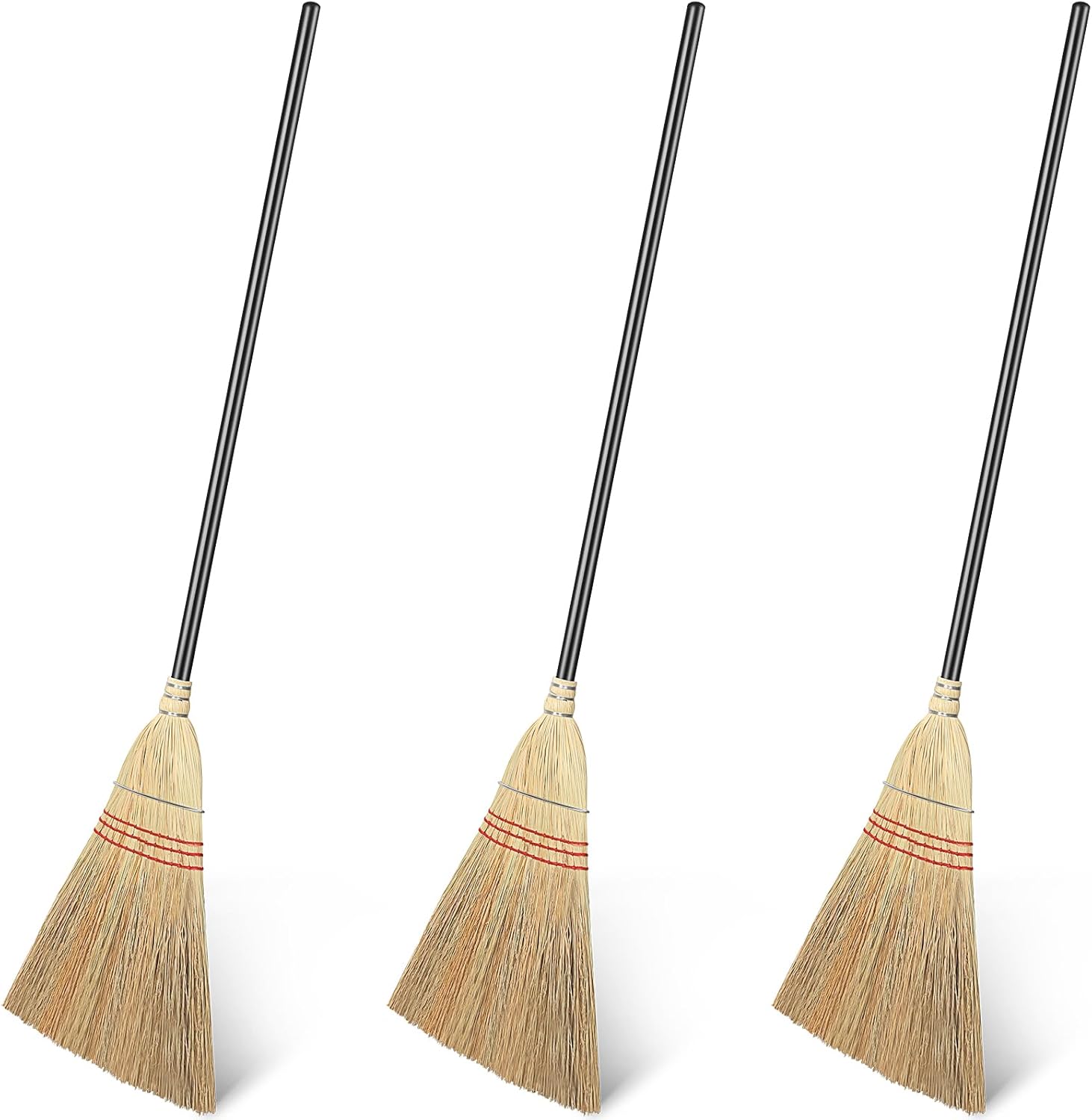 WILLBOND 3 Pcs Heavy Duty Corn Broom Outdoor 57.5" Tall