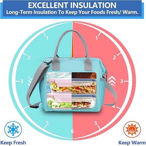 Miniatura 4 de VONXURY - Lonchera grande reutilizable de apertura amplia para hombres y mujeres con correa extraíble, bolsa de almuerzo para adultos, para trabajo,