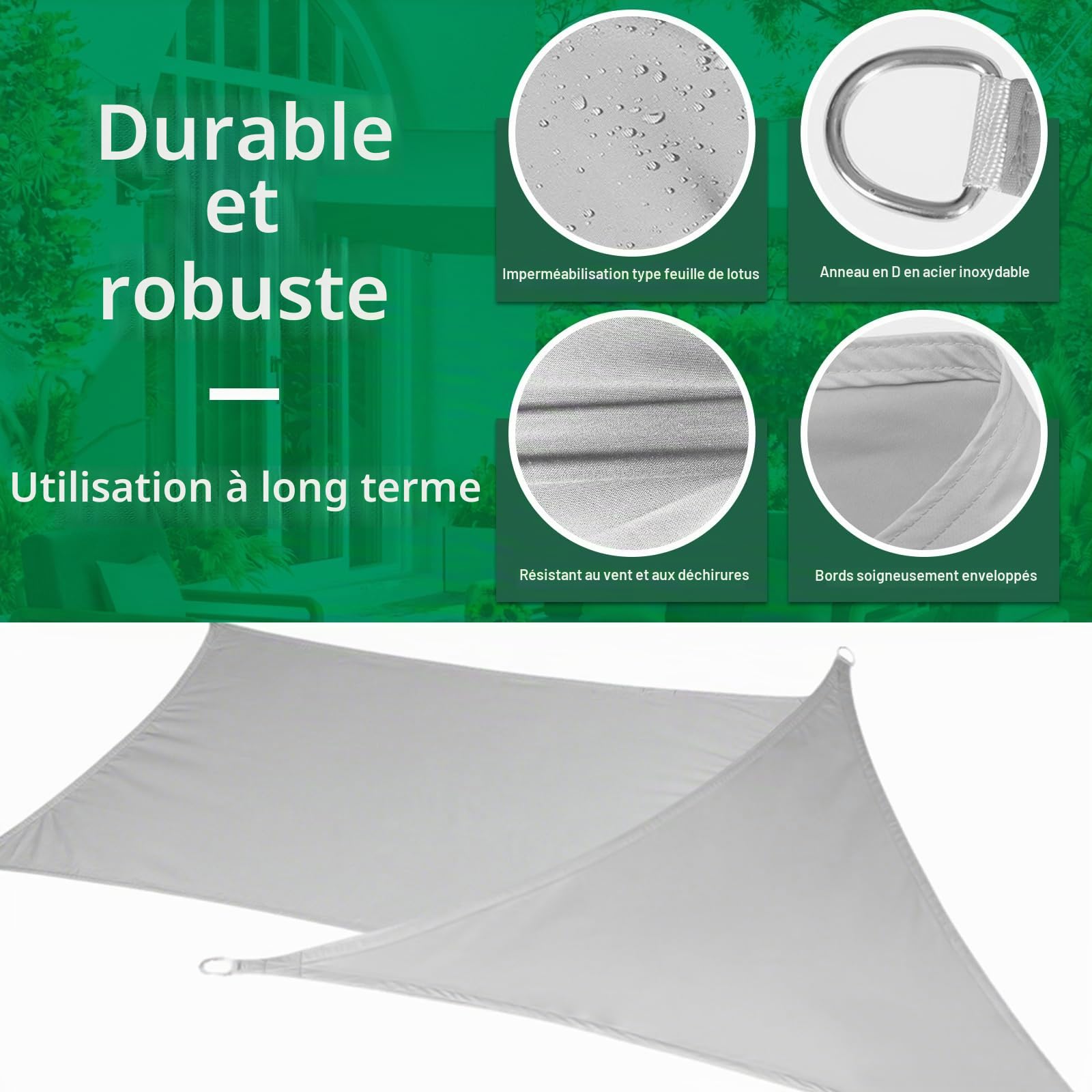 Voile d’ombrage, Rectangle 2 ×3m, Tissu Oxford 420D, imperméable, Anti-UV | Réduit la température, robuste et résistant à l'usure, idéal pour balcon terrasse de jardin, gris