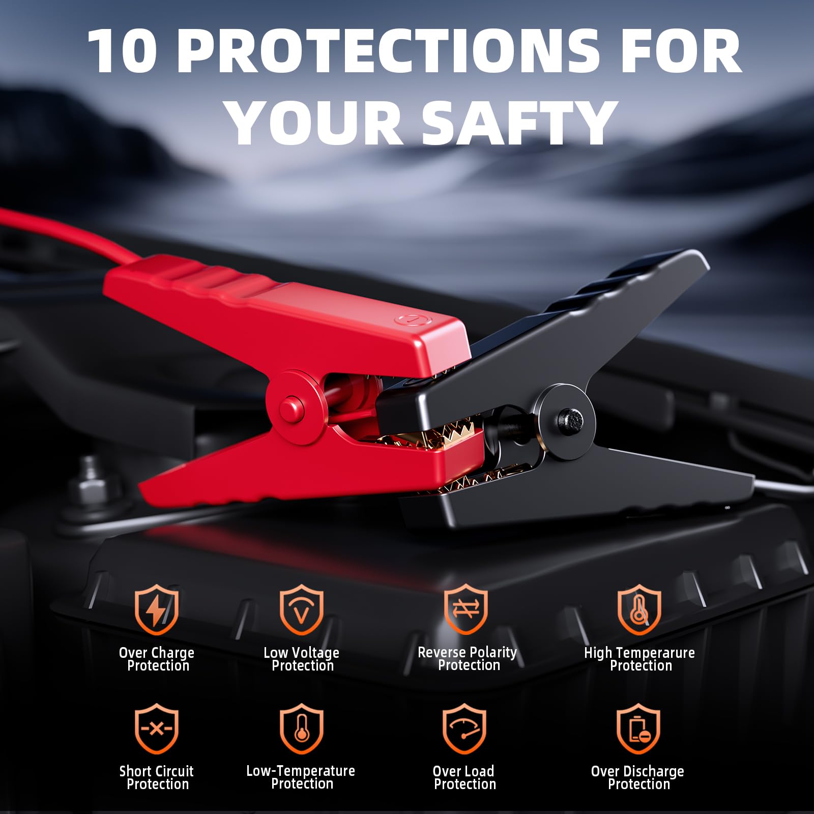 Jump Starter with Air Compressor, 5000A Battery Jumper Starter Portable (9L Gas/8L Diesel) with 160PSI Auto-Shutoff Tire Inflator, 12V Jump Box Car Battery Jump Starter with Jumper Cables, LED Light