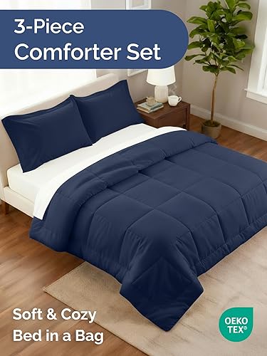 Miniatura 2 de Juego de edredón de tamaño Queen - Juego de cama de 3 piezas para todas las estaciones - 1 edredón suave acolchado con cintas en las esquinas y 2